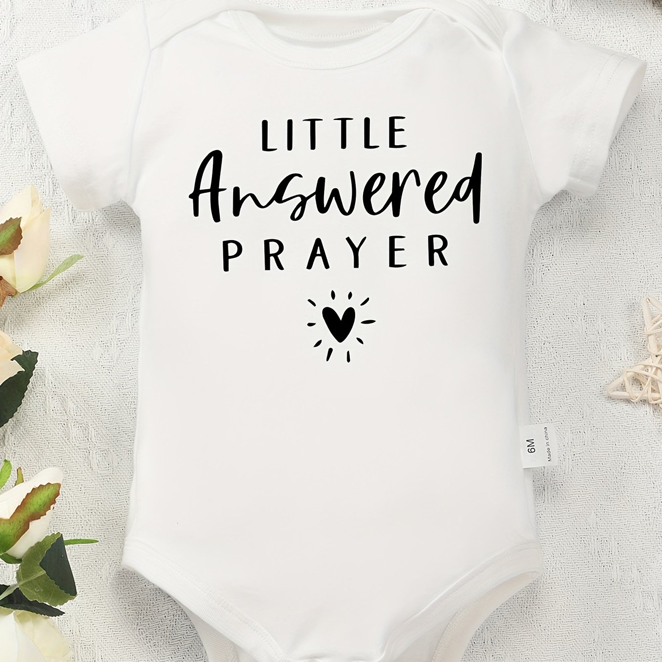 TEMU Cotton Baby Onesies Onesie Bodysuits Suitable For, Soft Round Neck Letter Print Outfits, Machine Washable Bodysuit For Casual Attire & Religious