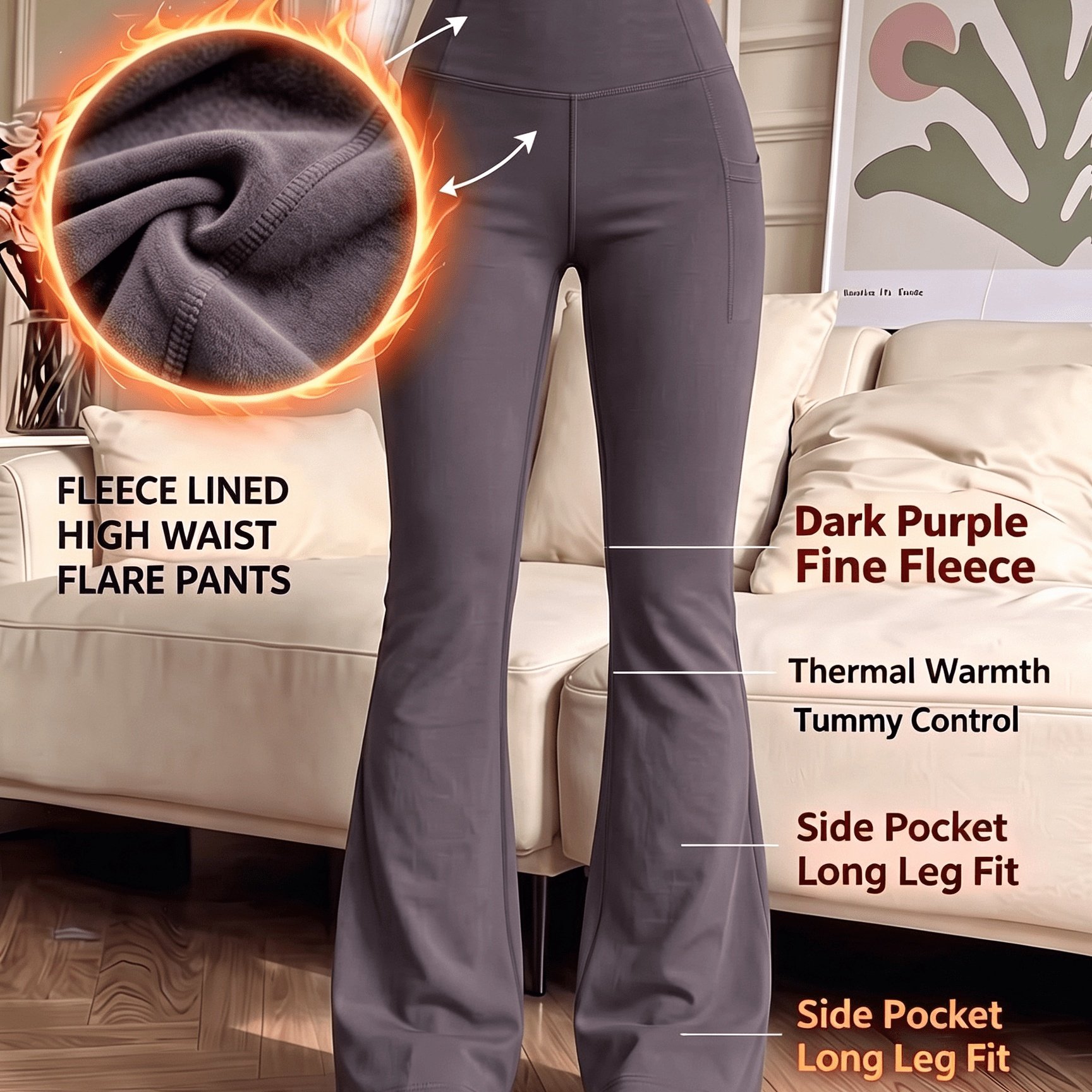 TEMU Women's -lined Flared Yoga Pants For Fall/winter. Side Pockets Can Store Your Phone And Keys, With A Soft, Fine Lining That Locks In Warmth And