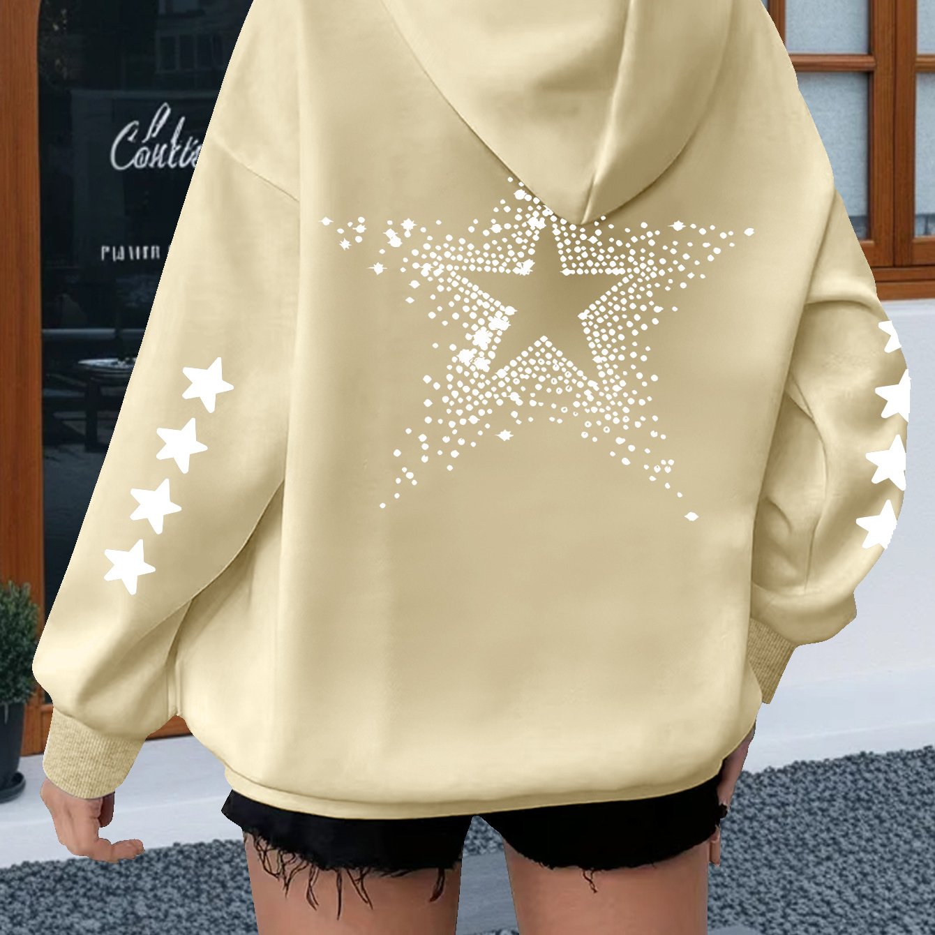 TEMU Plus Size, Polka -pointed Star Cutout Hoodie, Plus Size Women's Hooded Sweatshirt