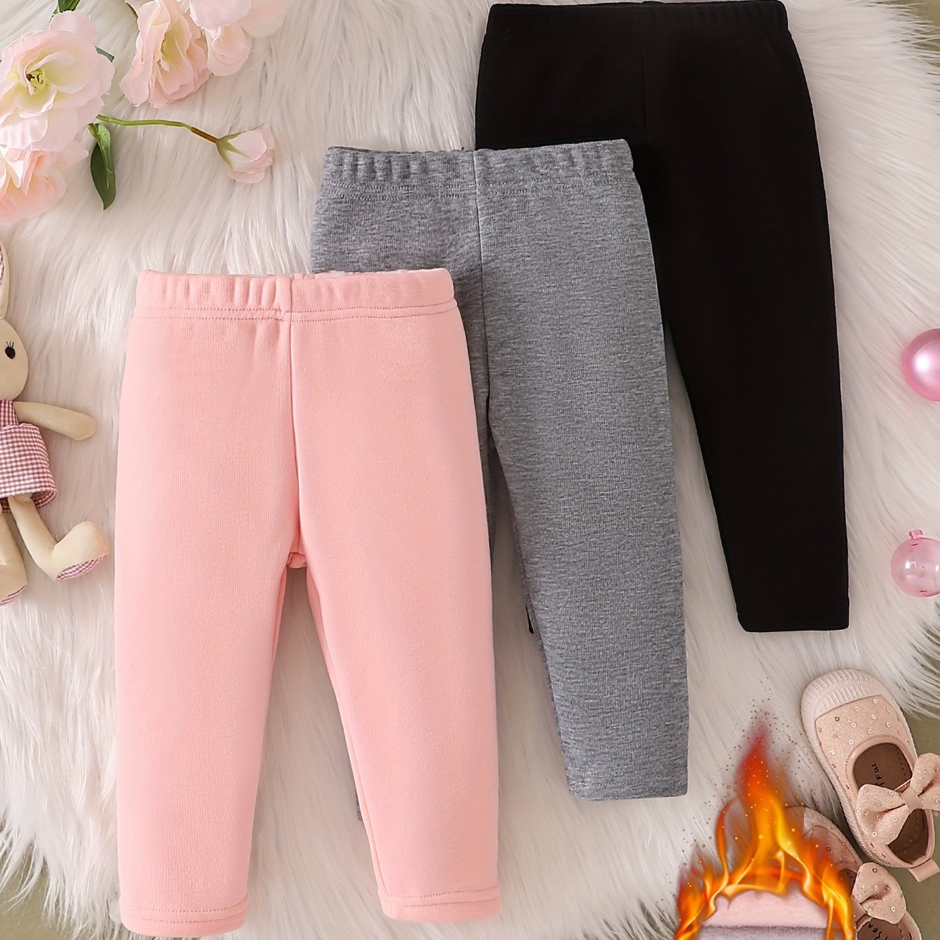 Girls' -lined Three-piece Pants Set, Perfect For Outdoor