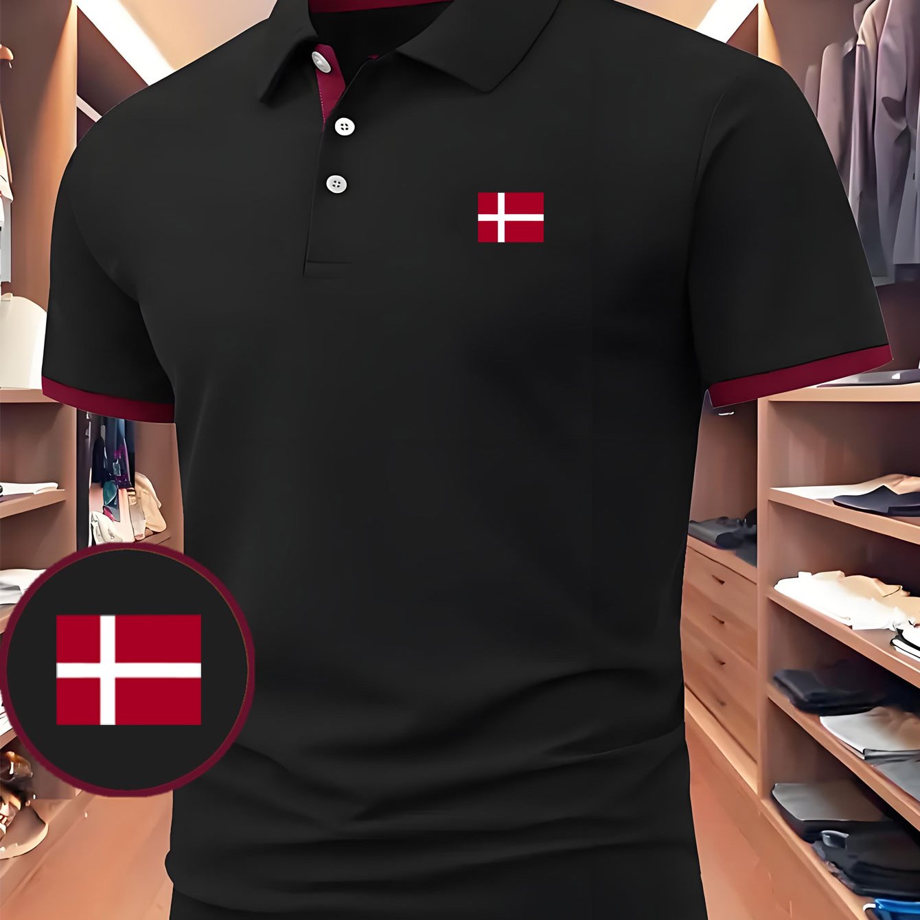 TEMU Men's Shirt With Denmark Flag Print, New Casual Shirt, Summer Lightweight Wrinkle-resistant Slim-fit Golf Sports T-shirt, Suitable For Business
