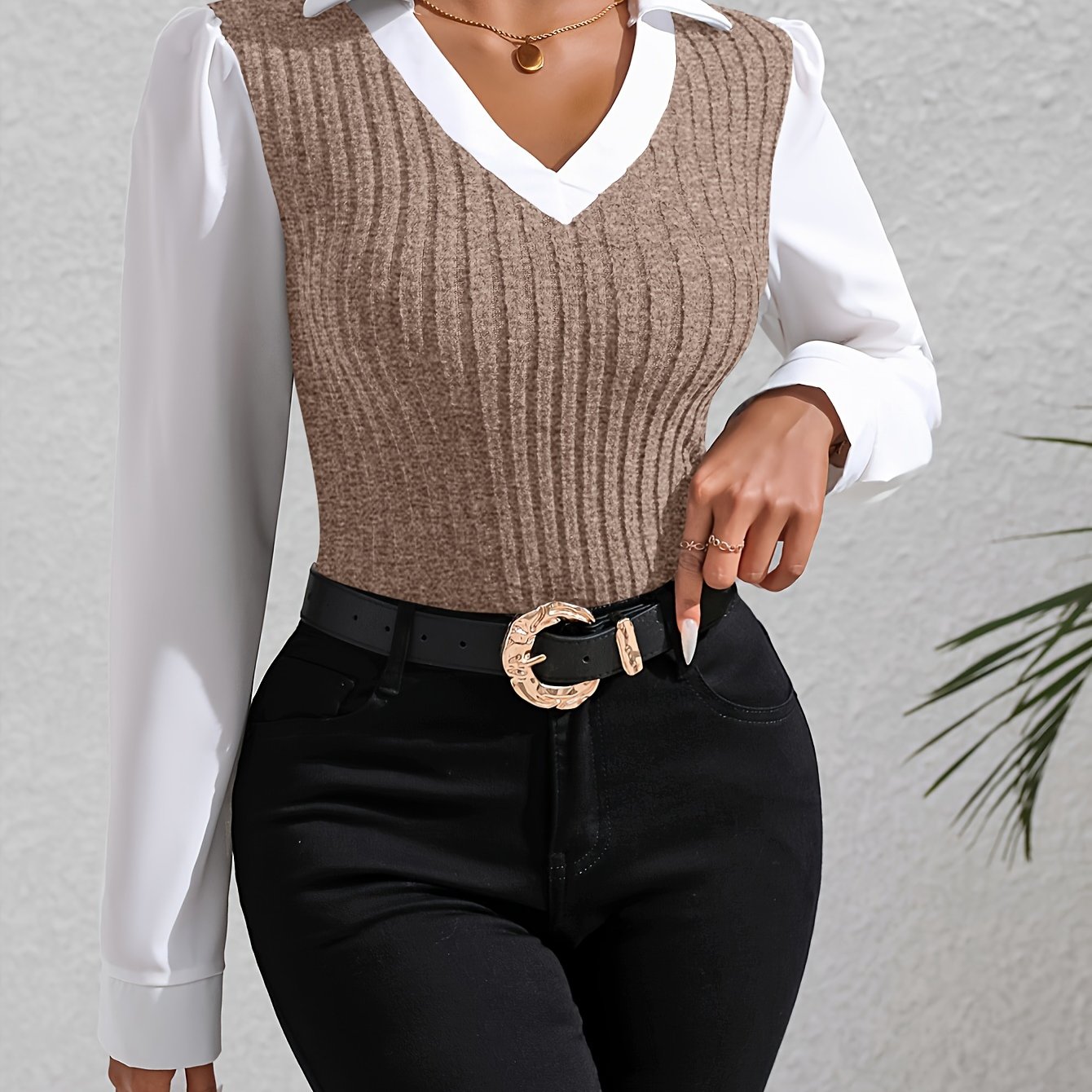 Lapel Blouse, Casual Long Sleeve Blouse For Spring & Fall, Women's Clothing