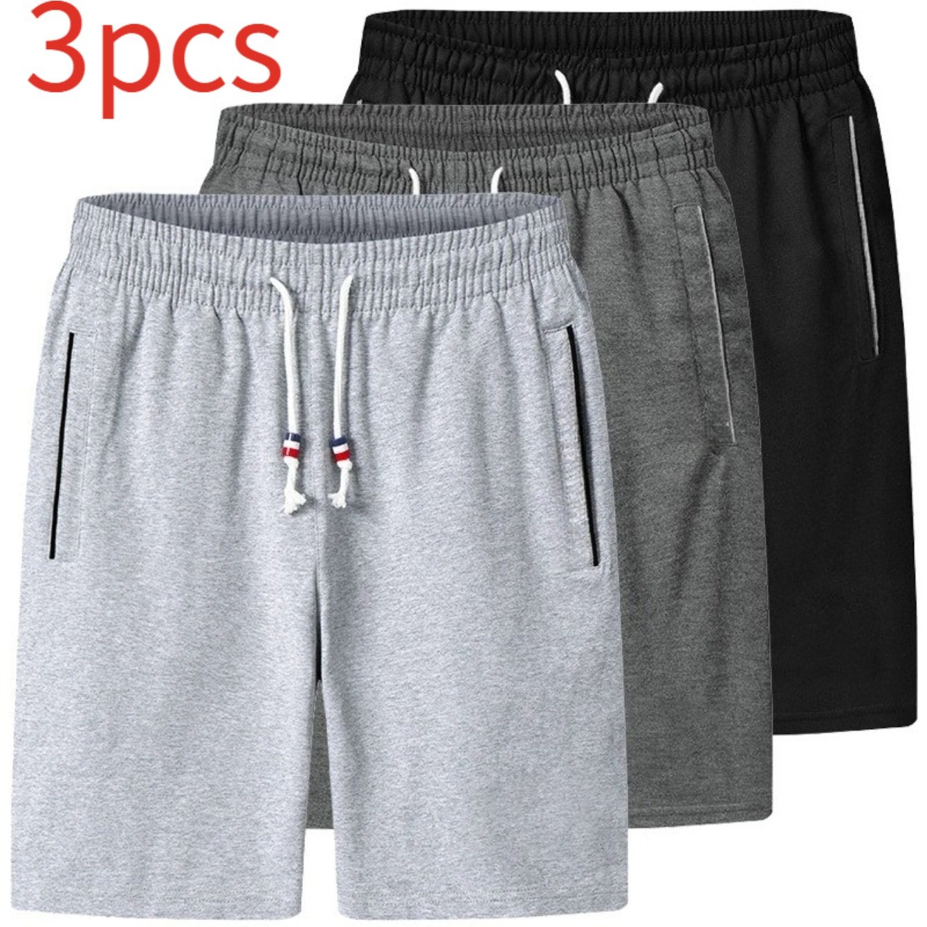 TEMU 3pcs Set | Men's Beach 5 Quarter Shorts For Summer Trendy Casual Sports Loose Thin Pants | Elastic Drawstring Design