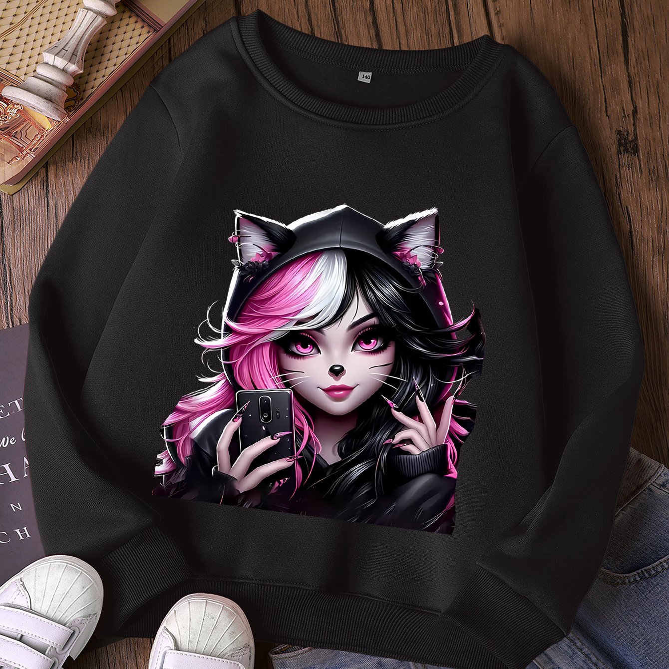 Girls' Fashion Round Neck Sweatshirt, Casual Printed Top
