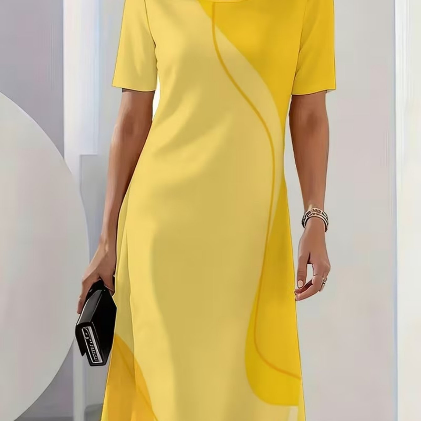 TEMU Plus Size, Ladies' Elegant Short-sleeved Dress, Suitable For Parties, Commutes And Offices