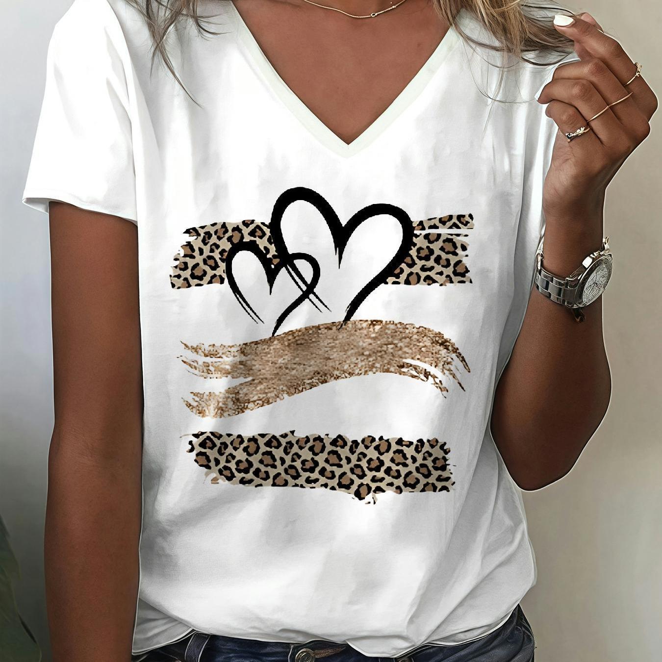 TEMU Women's V-neck T-shirts With Lz250518 (09) 2d Flat Printing Print - For Spring, Summer And Autumn - Women's Fashion Clothing For Everyday Wear,