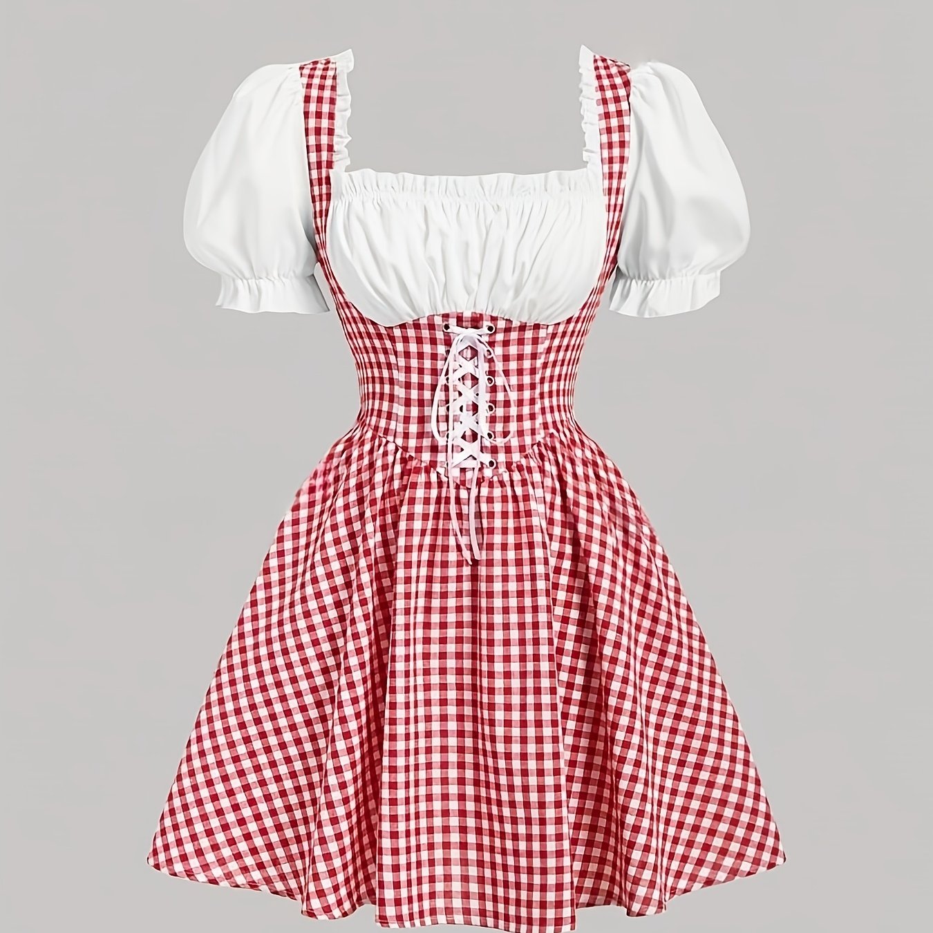 TEMU Grande Taille - Grande Taille - Robe Femme Rétro Rouge à Carreaux Patchwork