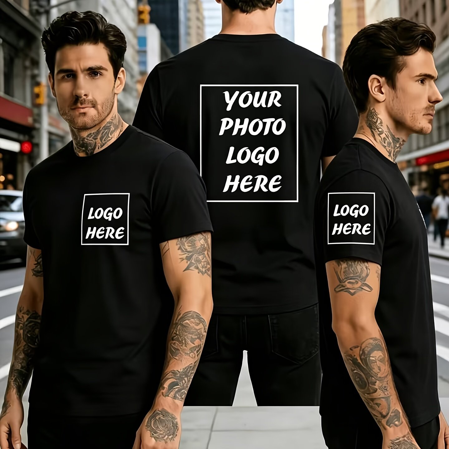 TEMU Men's Custom T-shirt, Personalized Printing, Supports Custom Text/logo, Casual Summer Short-sleeve Crew Neck T-shirt, Customizable Logo