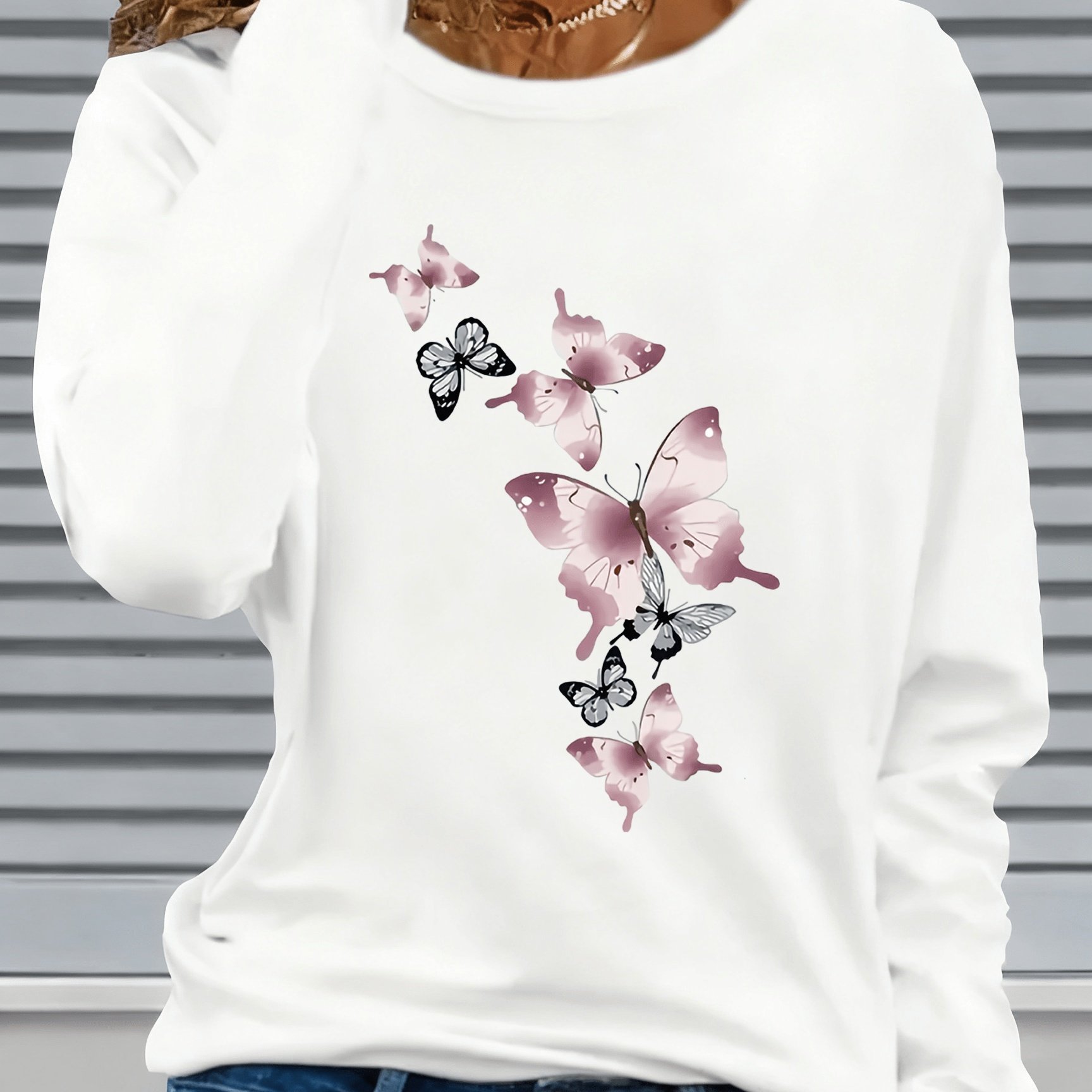 TEMU Print T-shirt, Long-sleeve Round Neck Casual Top For Spring And Autumn, Women's Clothing