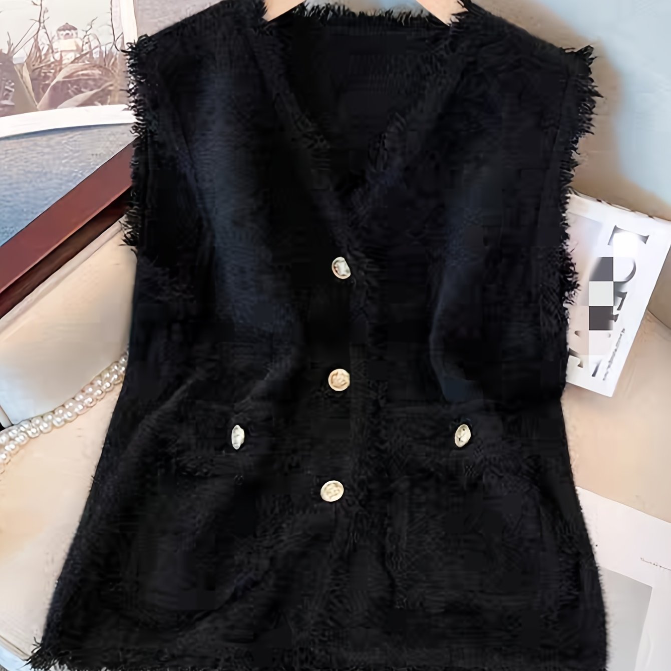 TEMU Directional New Autumn And Winter Light Luxury Small Fragrant Wind Tassel Button Vest Sweater Coat