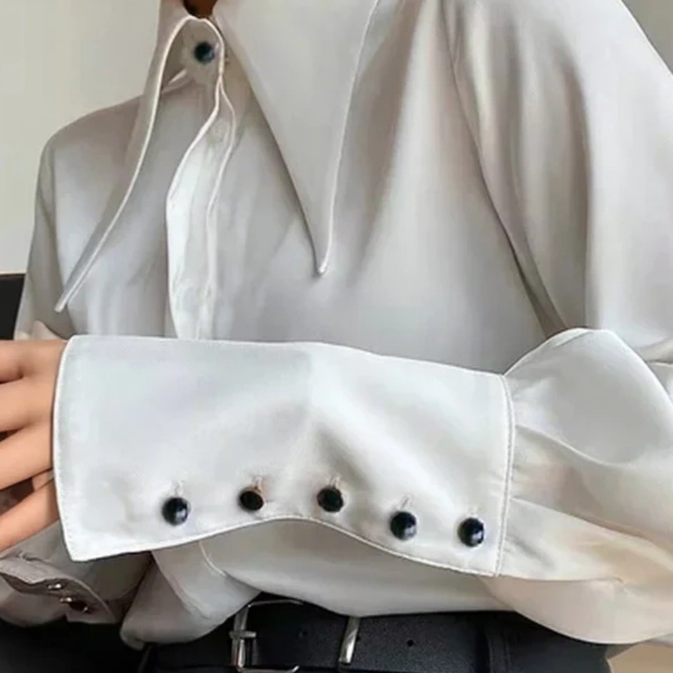 TEMU Elegant White Large Shirt - Warm Button- Collar Winter Blouse For Professional & -casual Wear, Hand Washable Solid Color Shirt For Office &