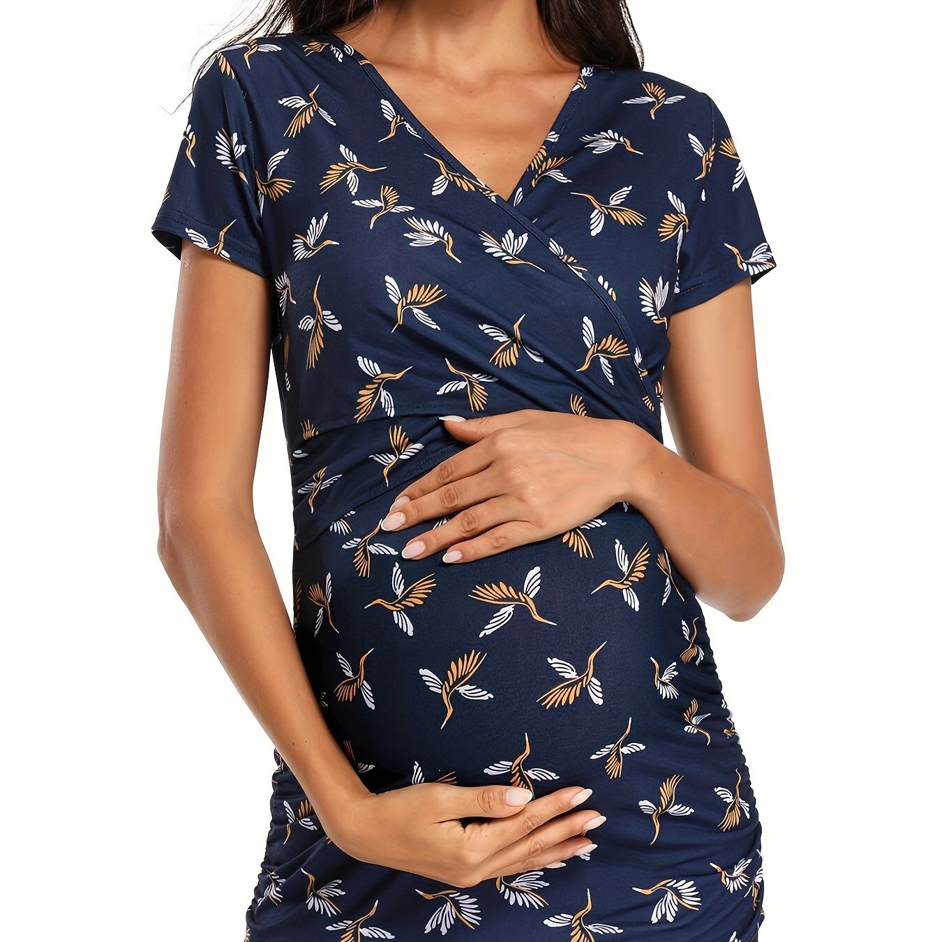 Women's Maternity Nursing Tops Short Sleeve V Neck Breastfeeding Tee Shirts Pregnancy Tops
