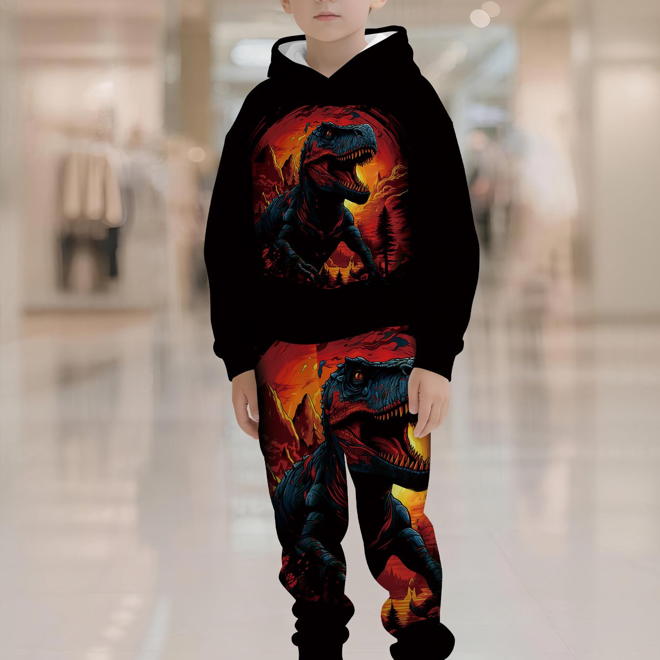 Lava Rex Set | -the-dark Dino Silhouette Hoodie & Pants | 3d Volcanic Print | -ready | Three-season Adventure Wear | Perfect Gift For Dino Hunters | Back-to-school Prehistoric