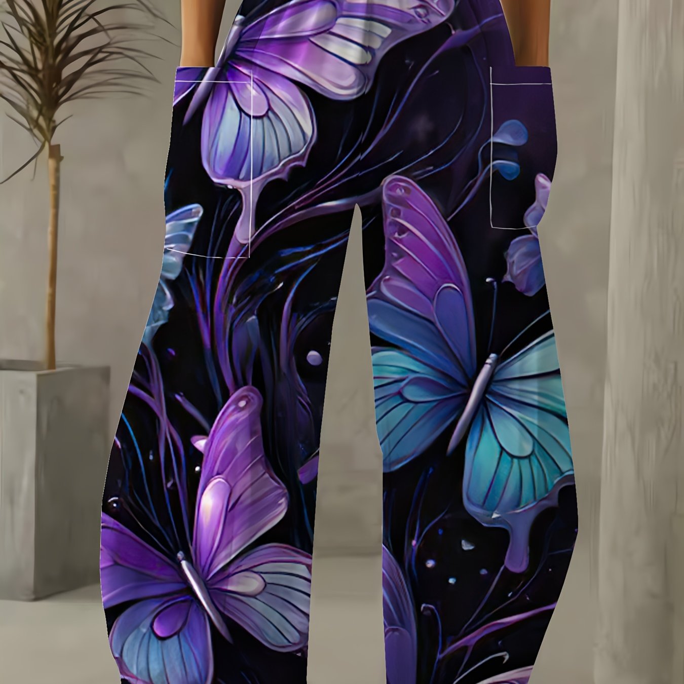 TEMU Plus Size, Plus-size Women's Pattern Wide-leg Pants - Casual, Elegant, Loose-fit For Comfort And Coolness, With Dual Pockets, Suitable For