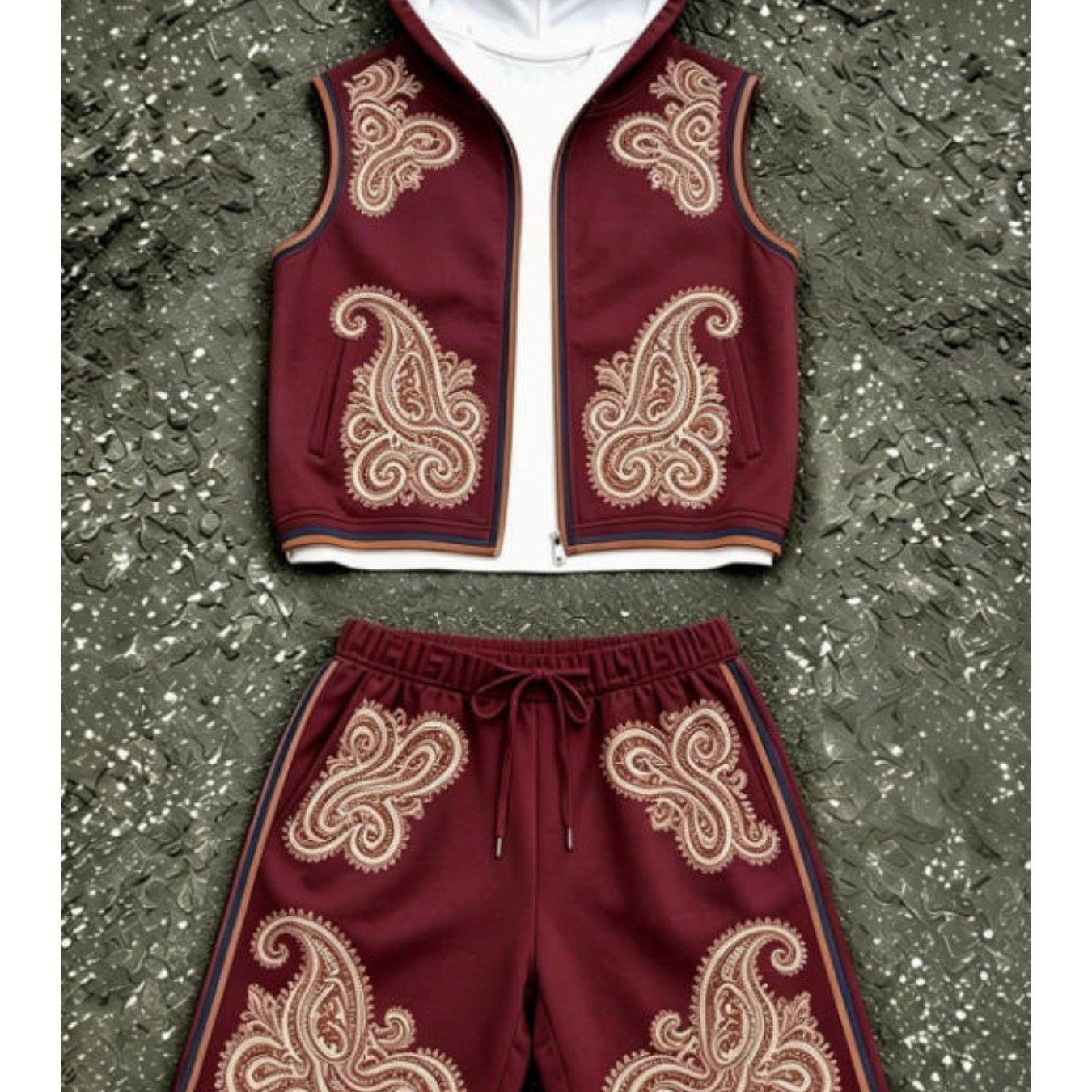 Men's Sleeveless Hoodie Shorts Set Paisley Pattern Street Style Casual Trendy Men's Fashion For Adults Men Casual Wear Sportswear Holiday Gift