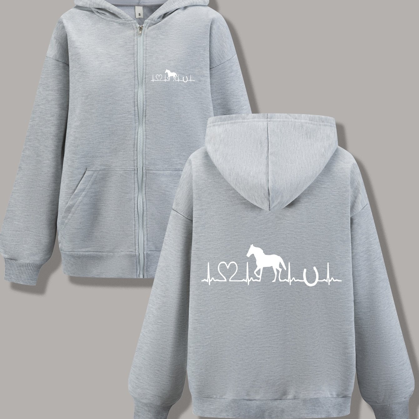 TEMU Women' & Geometric Print Zip-up Hoodie Jacket - Lightweight Polyester, Slightly Elastic, Machine Washable, Casual Wear With Ribbed Cuffs & Hem,