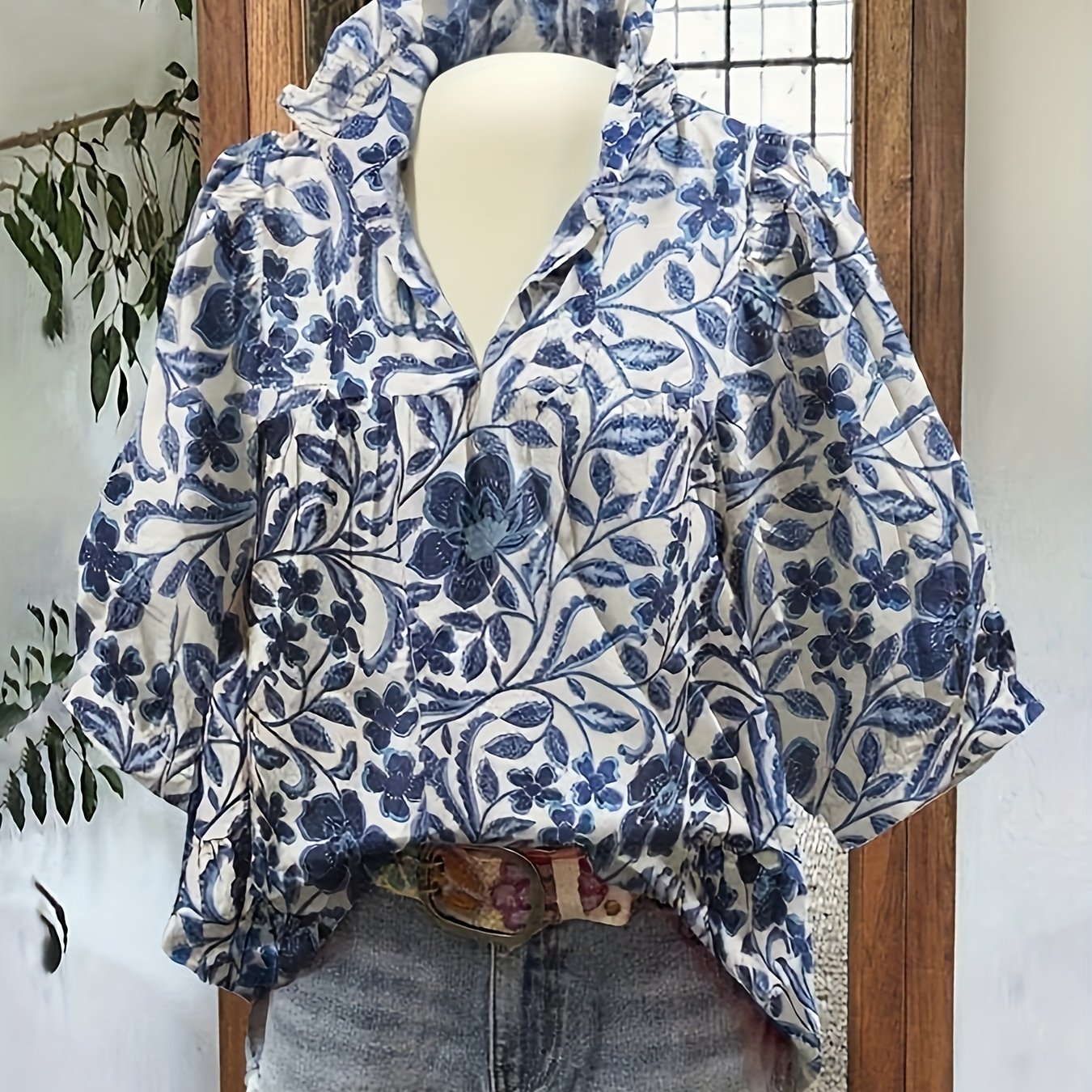 Image of Spring Summer Autumn Women's Printed Short Sleeve Shirt For Vacation Home Casual Blouse