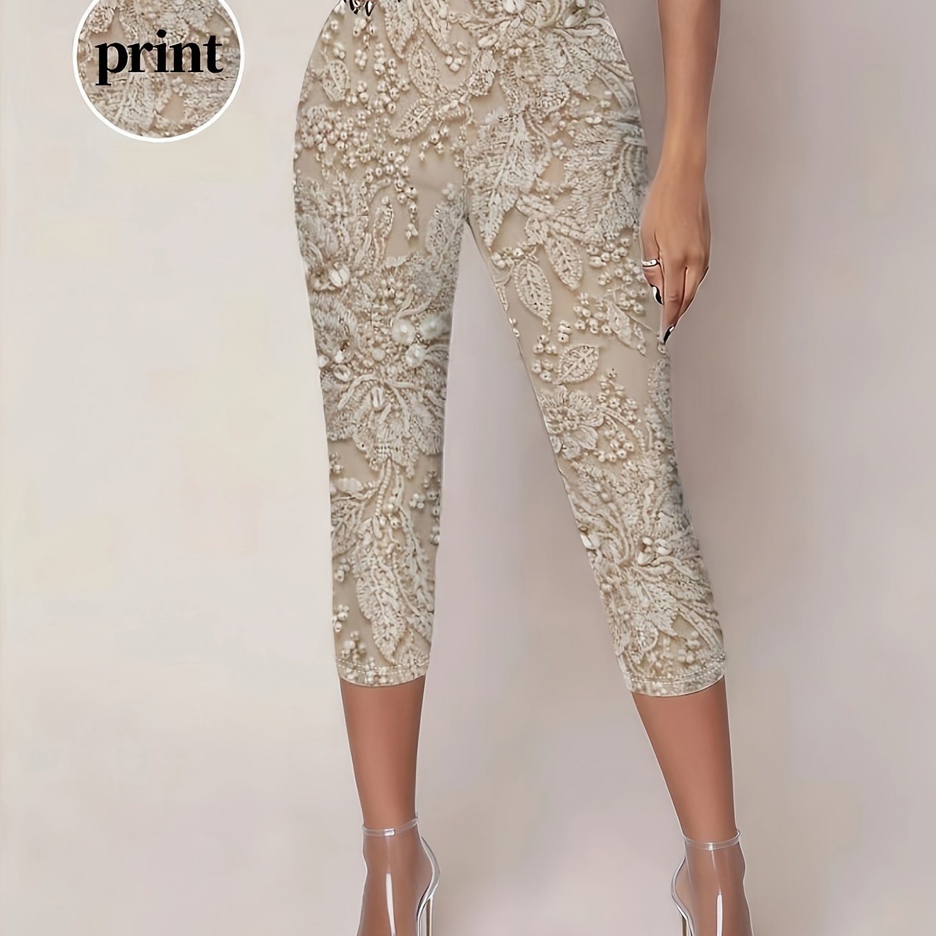 E-shop Damen Capri Leggings mit Richtungskontrolle, Skinny Hosen mit Blumendruck