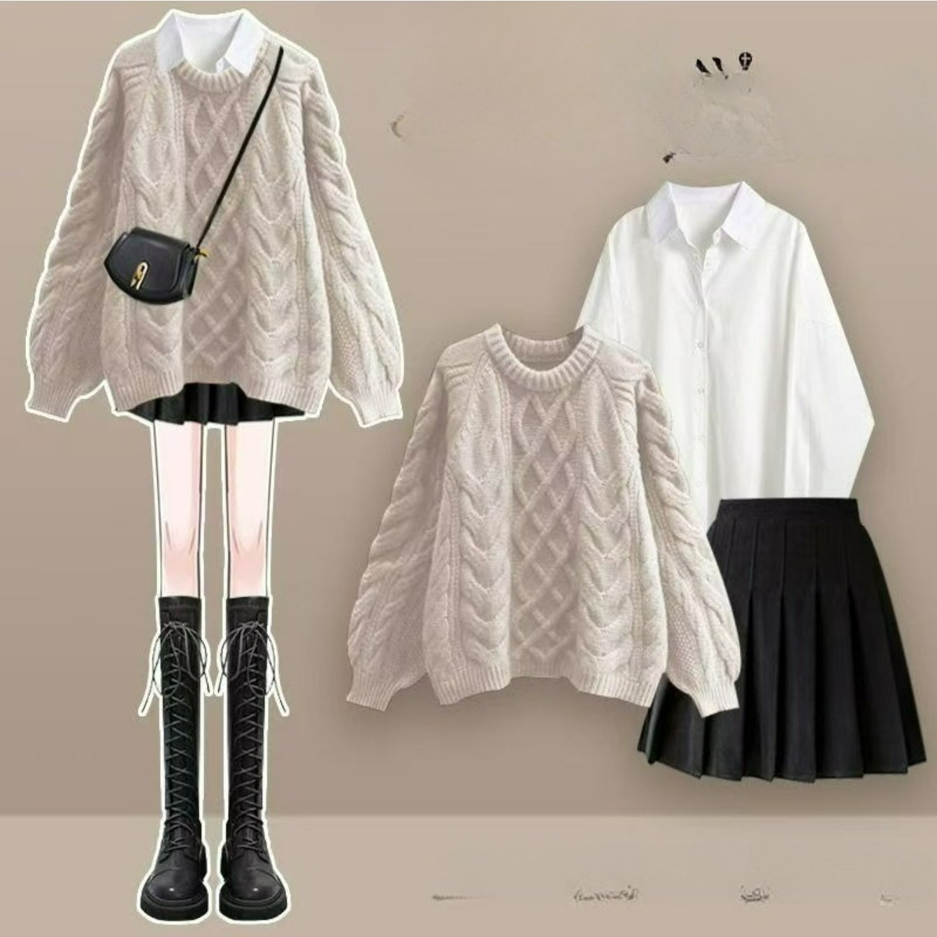 TEMU 秋冬セット 大きいサイズ レディース服 新作 若返りセーター レイジースタイル プリーツスカートシャツ