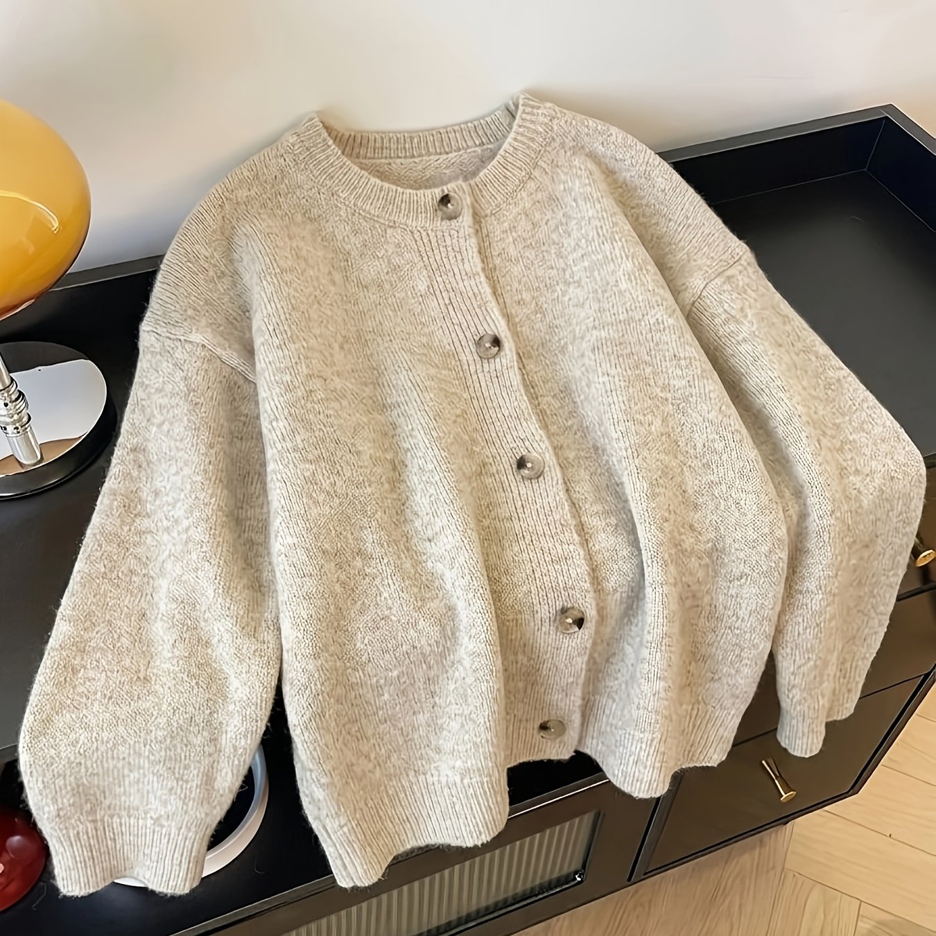 TEMU Plus Size Women's Loose Delicate Warm Cardigan Sweater Autumn Winter Gentle Style Round Neck Soft Casual Outerwear