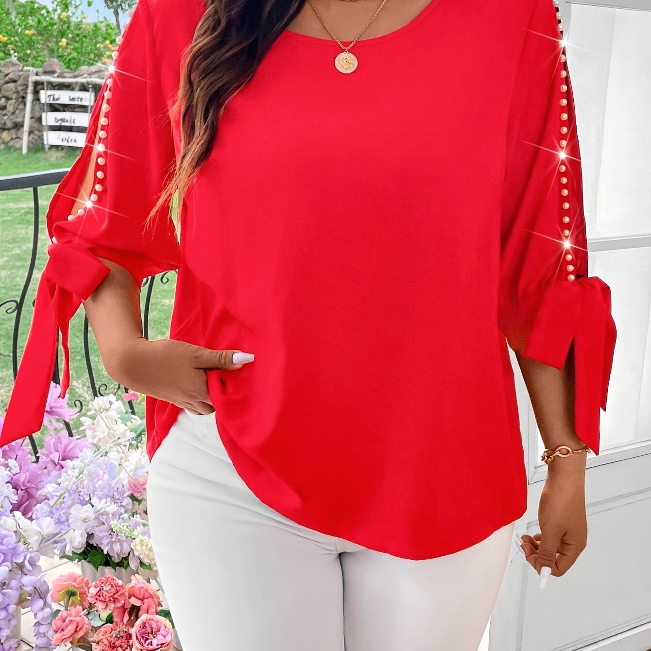 Image of Round Neck Ruffle Collar Women's Blouse