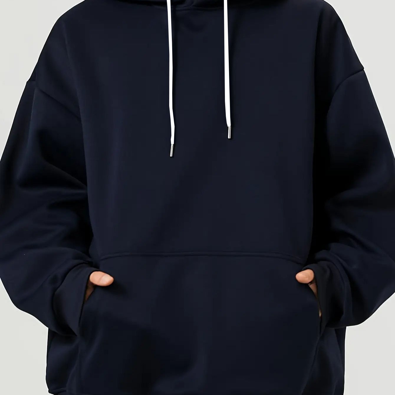 TEMU Plus Size Men's Hooded Sweatshirt - Casual Long Sleeve Winter Jacket, Simple Solid For Teens And Young Men, Essential Layering For Daily And