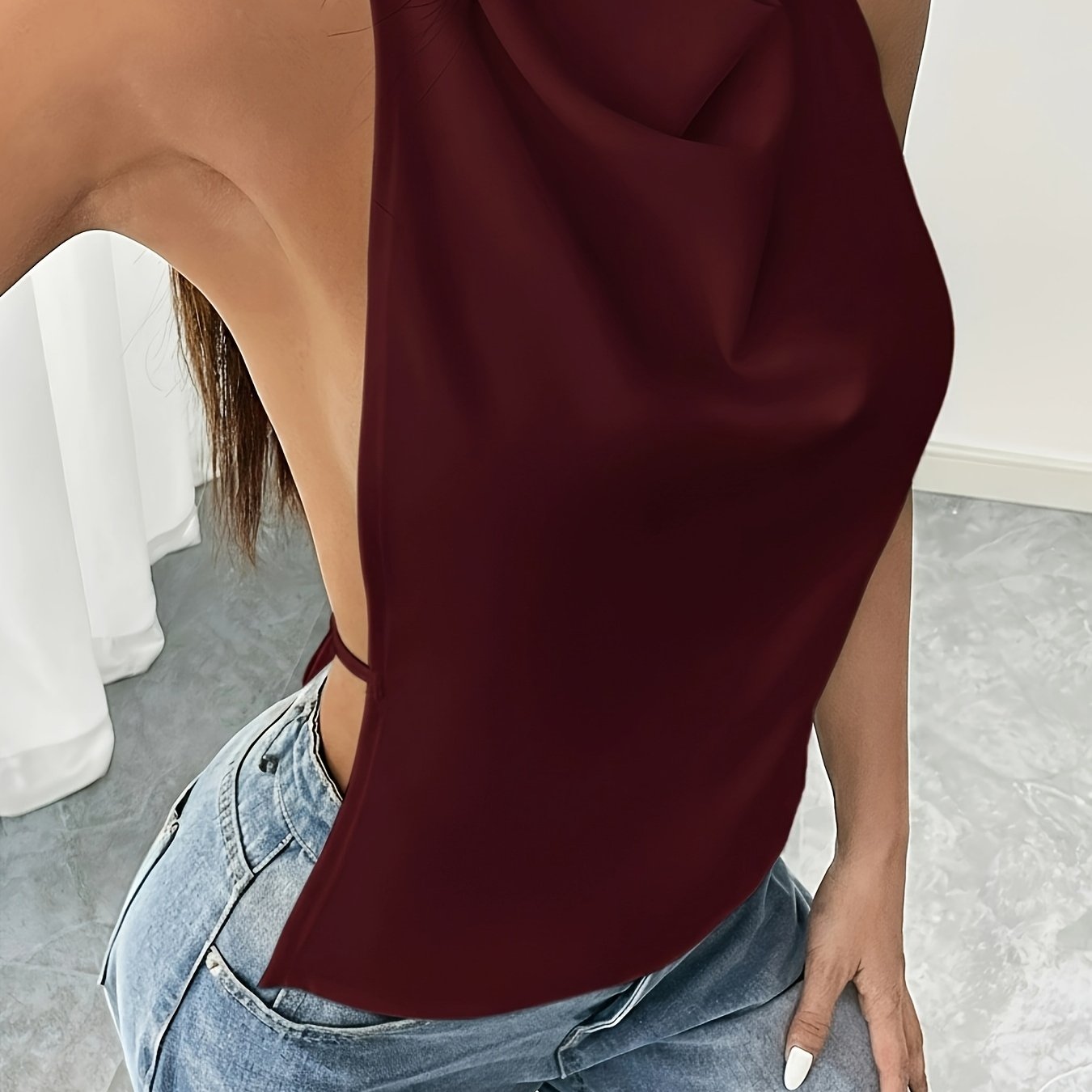 TEMU Women's Off-the-shoulder Solid Color Halter Top