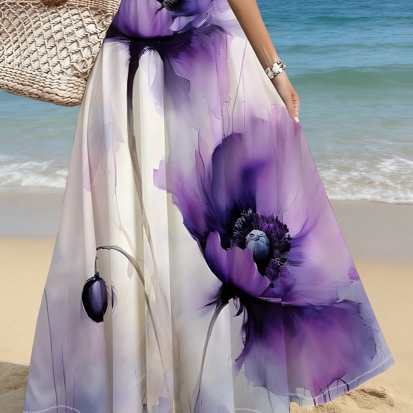 TEMU Women's Casual Floral Half Skirt With Large Print, Perfect For Beach, Vacation, Travel, And Casual , Lightweight And Flowing, Ideal For