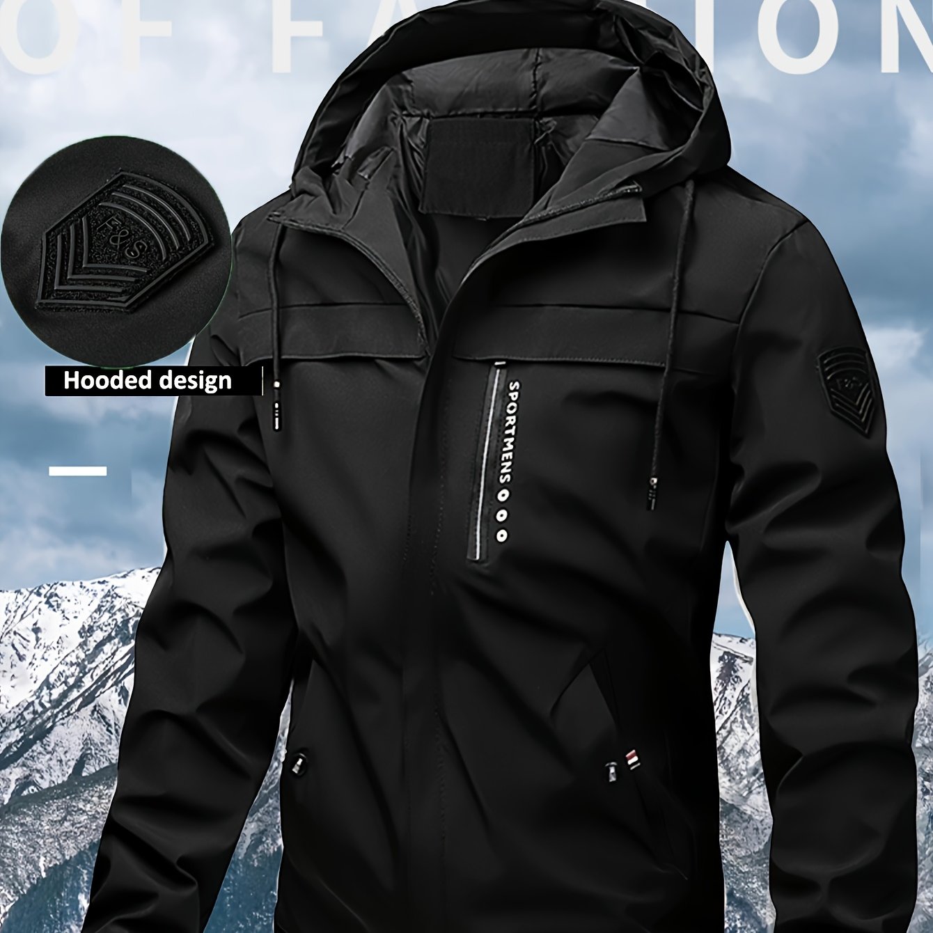 Image of Autumn Men's Outdoor Sports Hooded Jacket, Trendy Style Solid Comfortable Versatile, Outdoor Camping And Mountaineering Sports Jacket Outerwear, Winter, , Long Sleeve