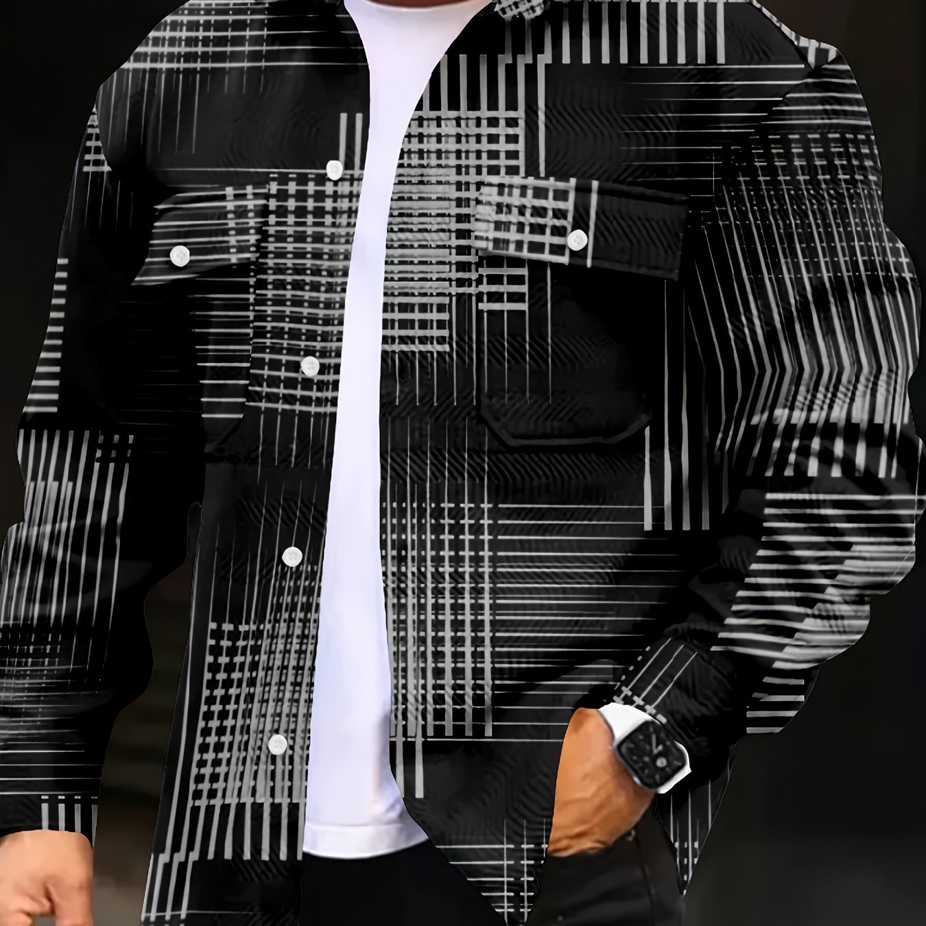 Men's Color Block Shirt Long Sleeve Button Casual Shirt Jacket