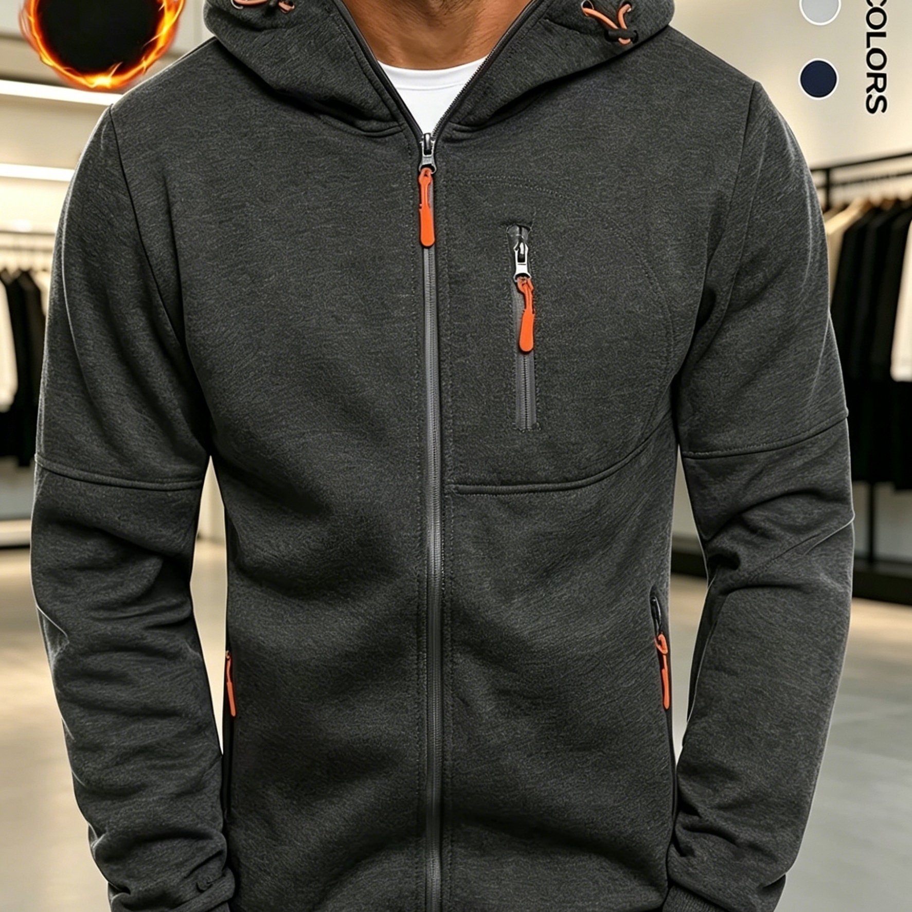 TEMU Men's Autumn And Winter Zip-up Hoodie Jacket With Multiple Zipper Pockets, Functional Warm Sweatshirt