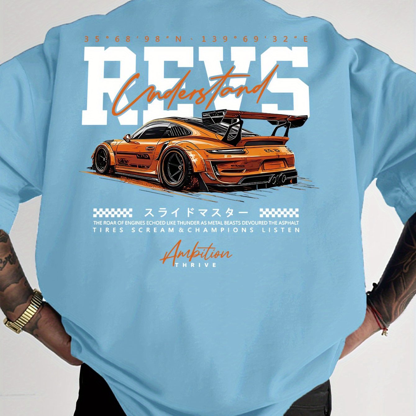 TEMU Men's Summer American Hip-hop Car-themed Casual Graphic T-shirt, Comfortable Short-sleeve For Daily Wear, Plus Size