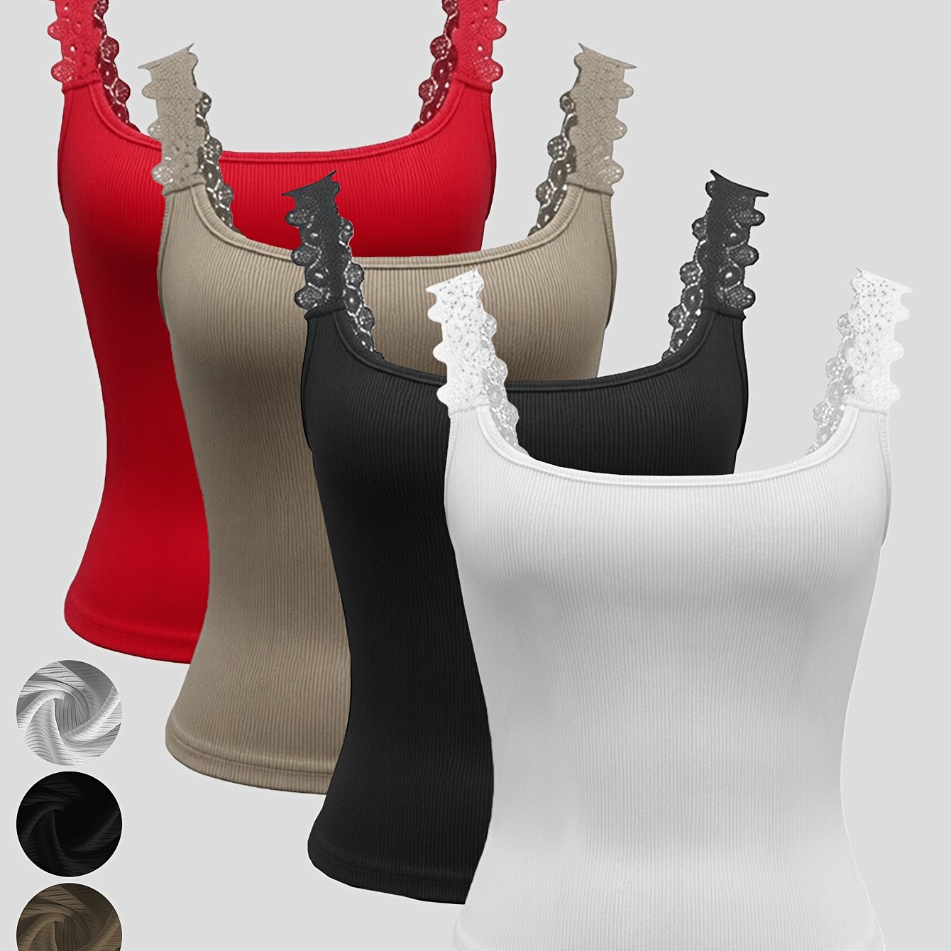 TEMU 4pcs European And Spring, Summer, And Autumn New Ribbed Suspender Vest, Slim Fit, Elastic, Versatile Inner And Outer Wear Top