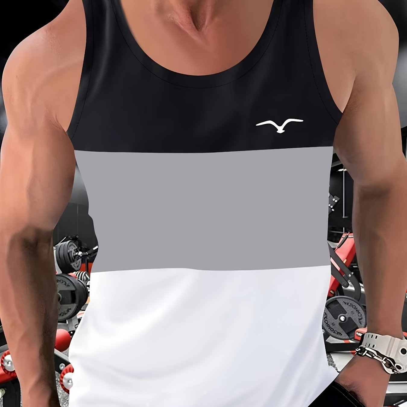 TEMU A Black, White And Gray Three-color Men's Vest Top, With A Fashionable And Casual Vest Top Featuring A Bird Pattern Print, Is Suitable For Daily