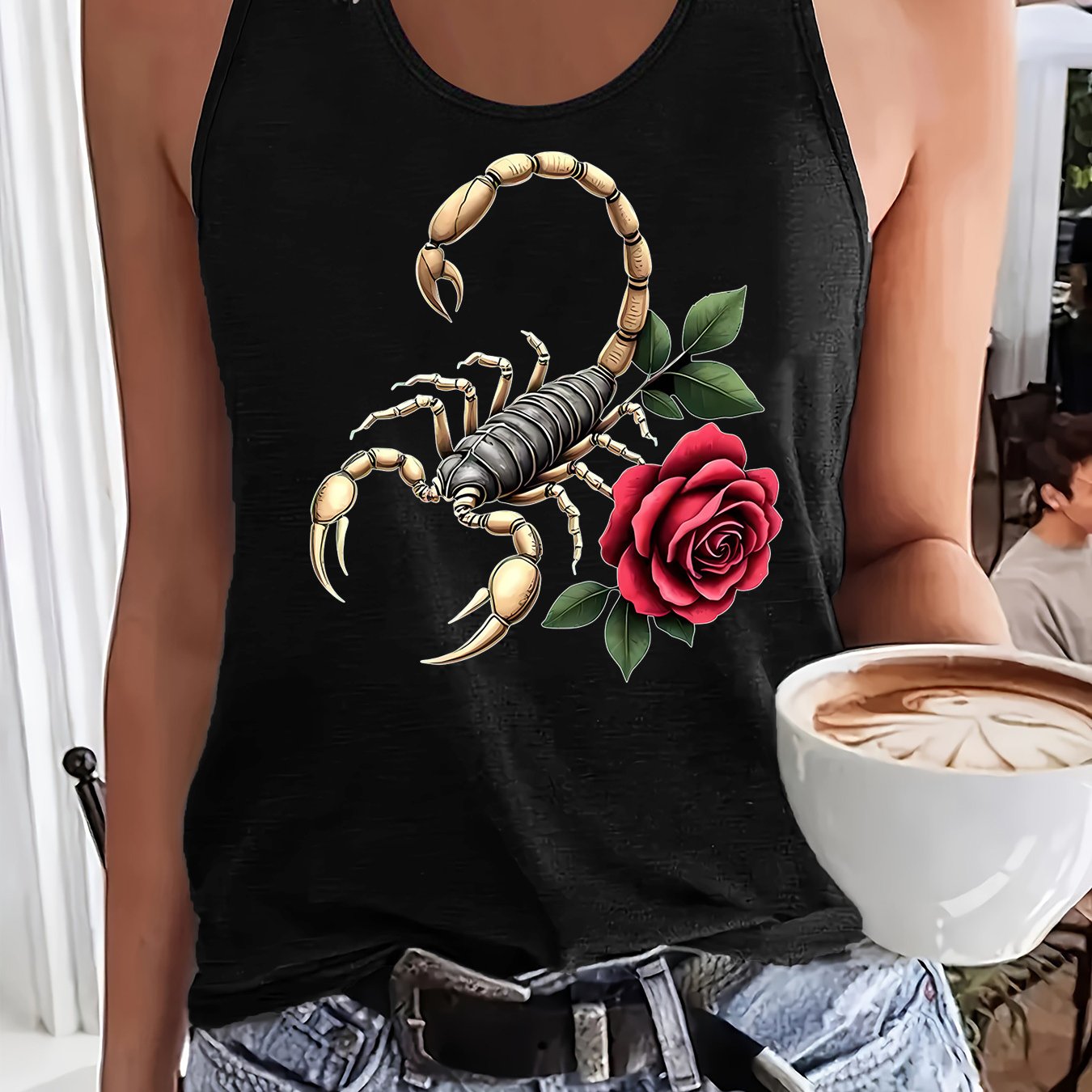TEMU Women's Casual Tank Top With & - Black Sleeveless Tank Top For Spring And Summer, Top|graphic Tank Top|