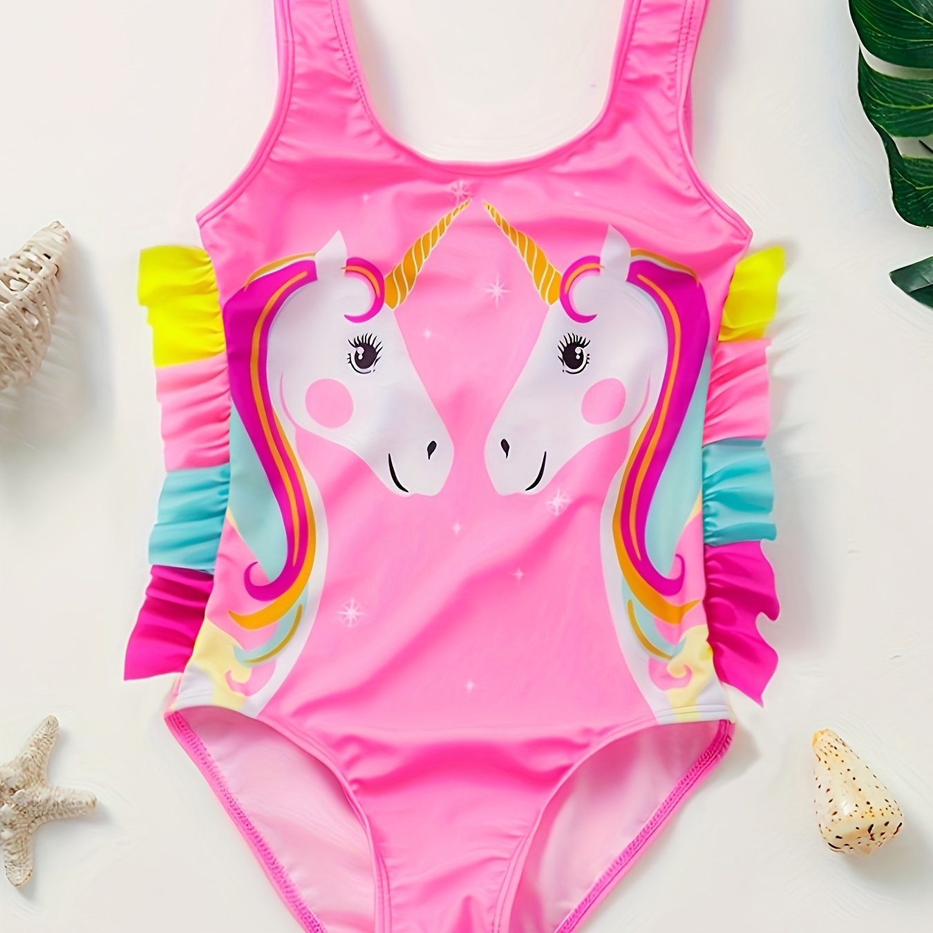 Image of New Cross-border Girls' Cartoon Unicorn 1pc Swimsuit With Ruffle Trim