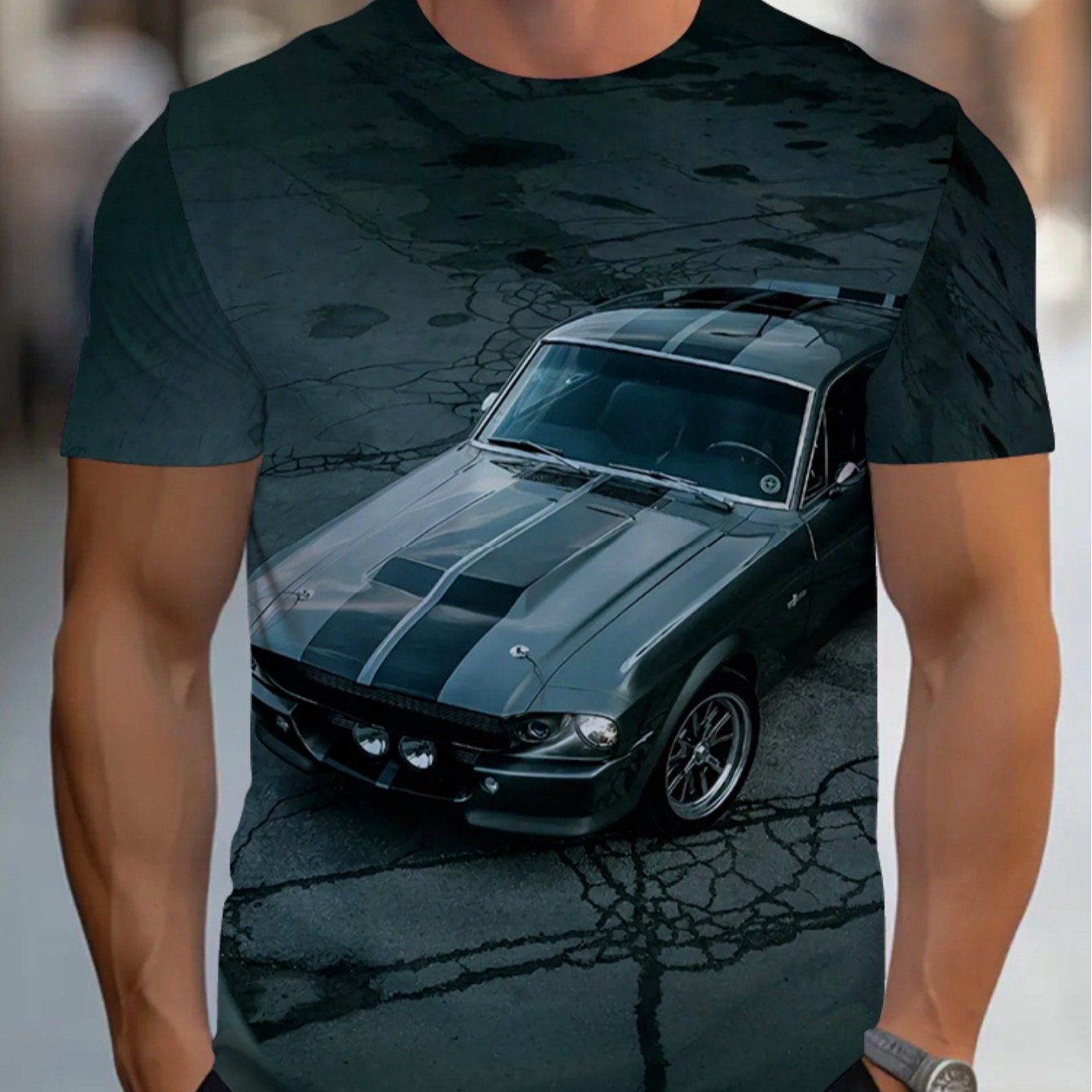 TEMU Men's Classic Car Pattern T-shirt - Made From Comfortable And Lightweight Fabric, Durable Regular Fit, Suitable For Casual Wear, Home Or Dining