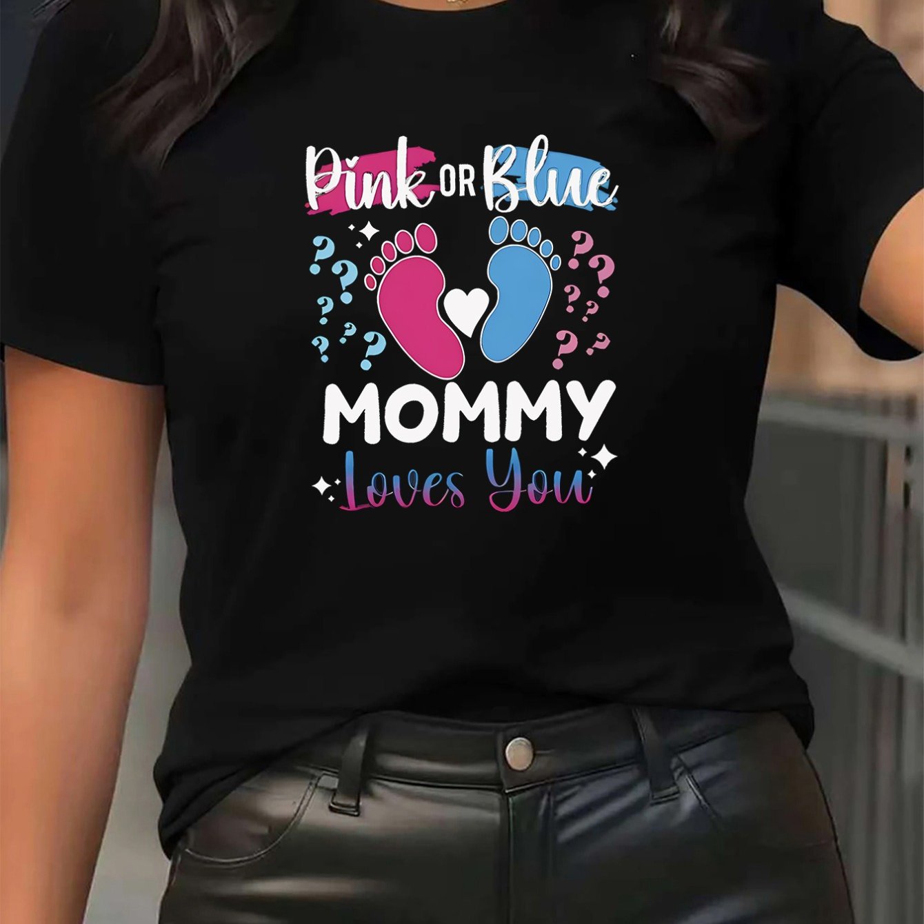 TEMU Unique Clothes T-shirt Short Sleeve For Living Room Wear, Soft Polyester Fabric, Mommy , Comfortable Lightweight Daily Use Top For Women's