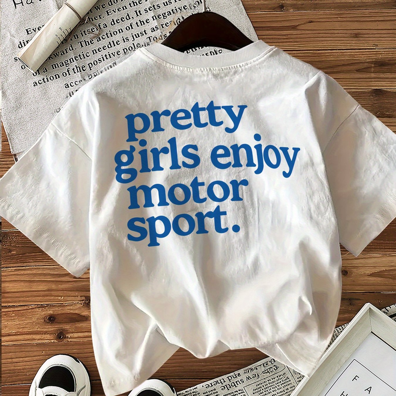 Women's "pretty S Enjoy Motor " Graphic Print T-shirt - Short Sleeve Crew Neck Casual Top, Machine Washable Regular Fit Tee For Summer & Spring, Leisure Clothing, Design, Comfortable Fabric