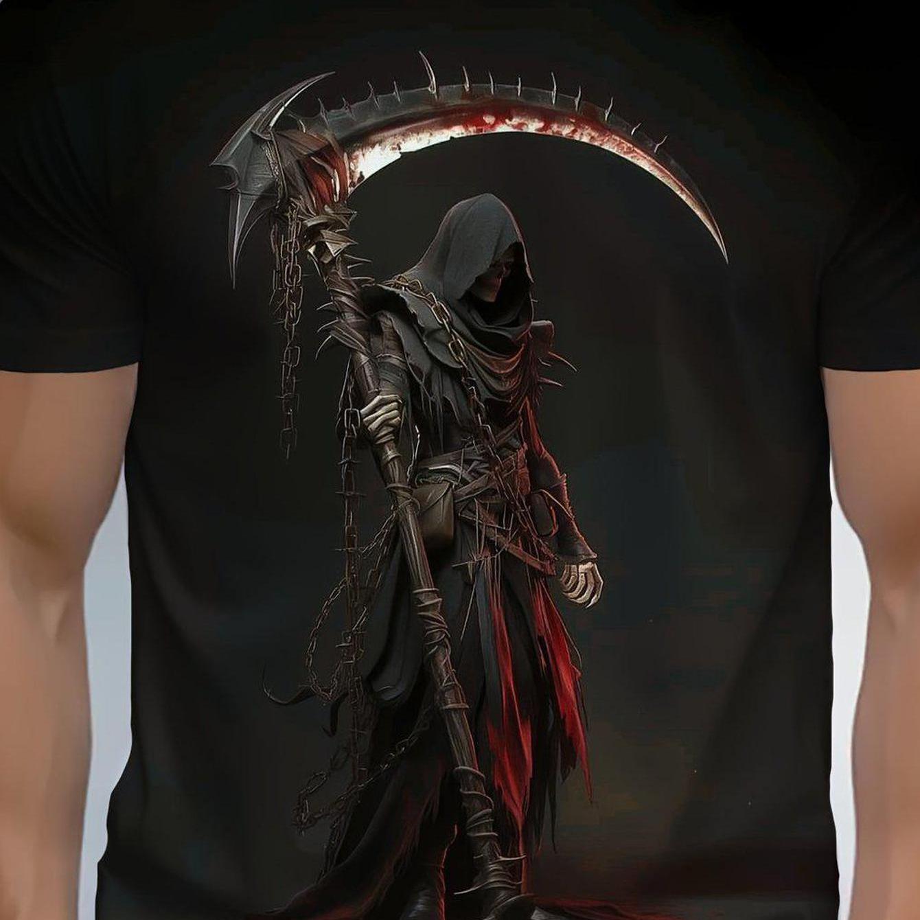 Image of Men's Stretchy Skull Graphic T-shirt - Black Crew Neck Short Sleeve Tee With Edgy & Red Accents, Regular Fit Casual Sportswear, Machine Washable For Casual Attire
