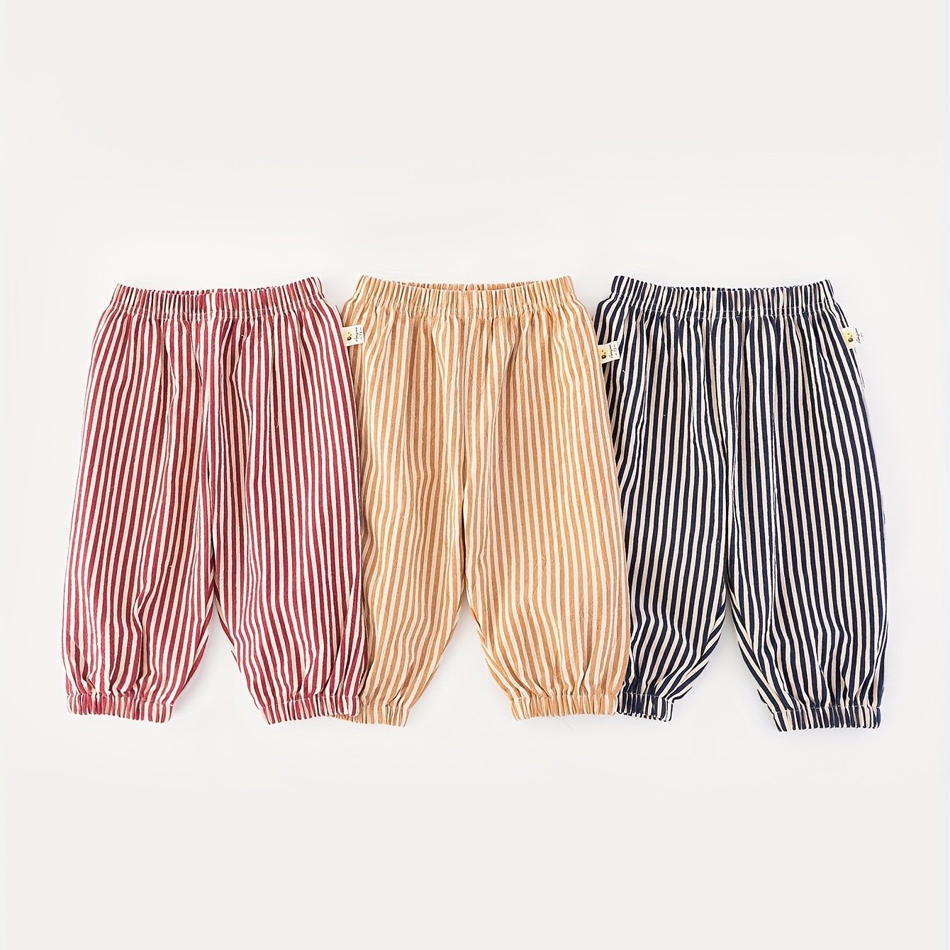 Image of Three-piece Set Boys And Girls Outdoor Casual Activity Outing Striped Joggers Red Yellow Black Pants For Spring And Autumn, Perfect For Outdoor