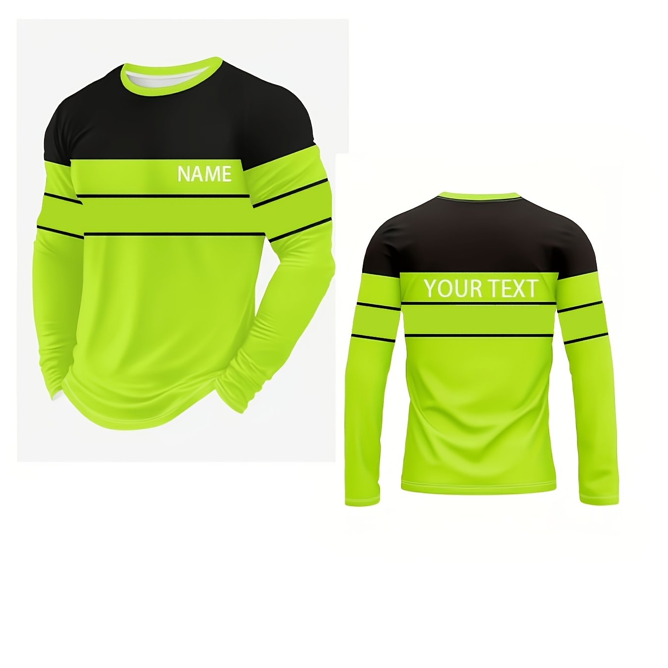 TEMU Custom Men's Outdoor Sports Long-sleeve T-shirt - Personalized Photo/text Advertising - Full-print Design - Machine-washable Crew Neck Short