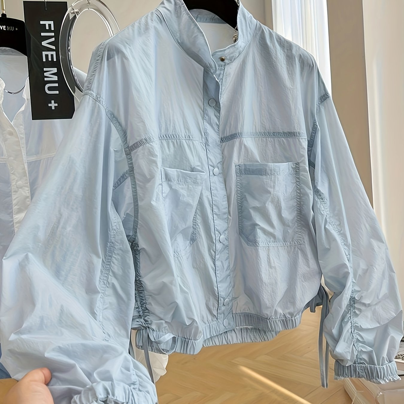 TEMU Design Niche High-end Ruched Thin Collar Sunscreen Cover Women's Summer European Style Loose Short Jacket Coat Trendy