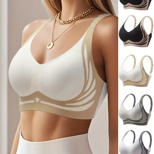 5pcs womens high bra shock absorbing anti sag lining design breathable elastic