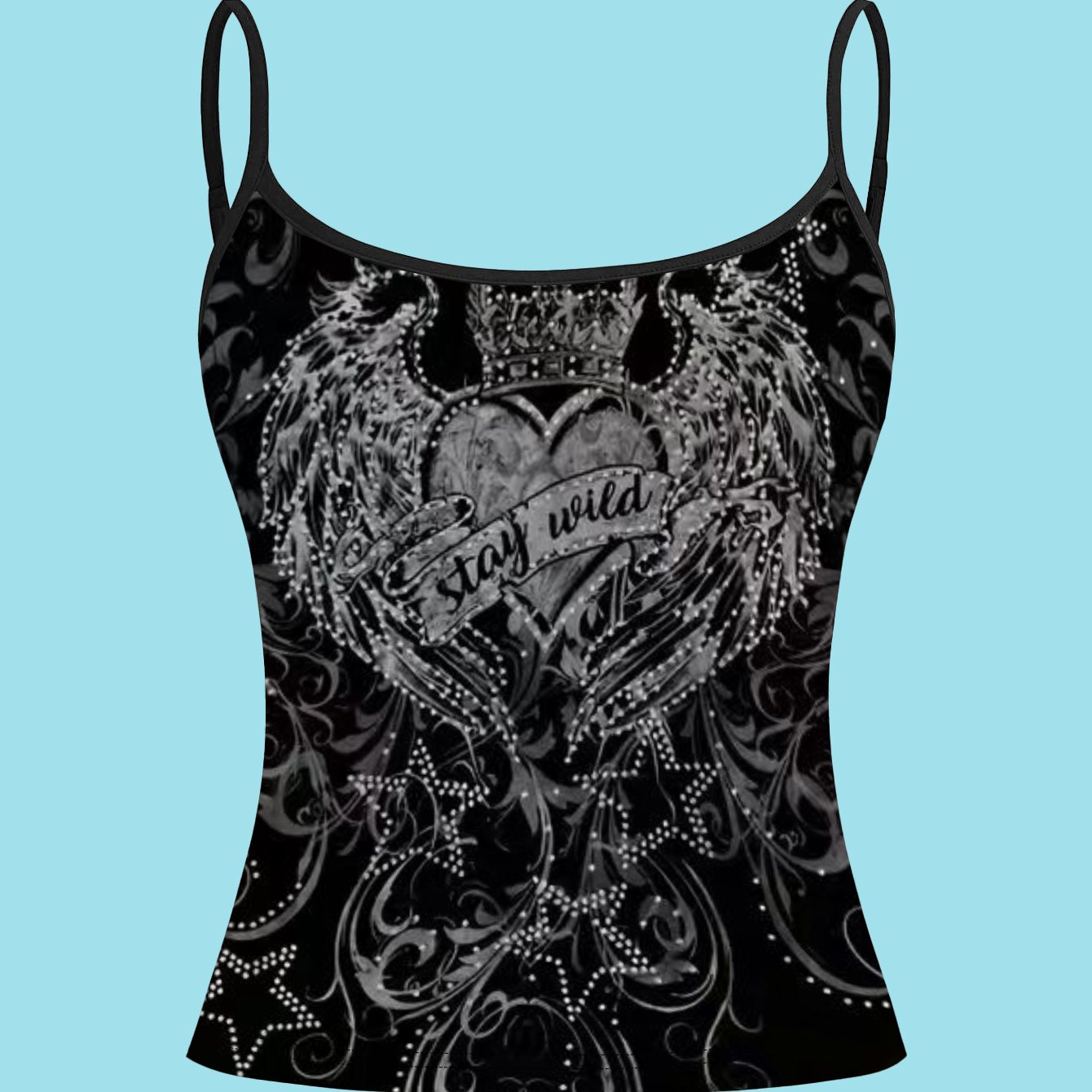 TEMU [1pc] Artistic Line Heart Wing Print, Thin Strap Camisole, Easy And Stylish Top