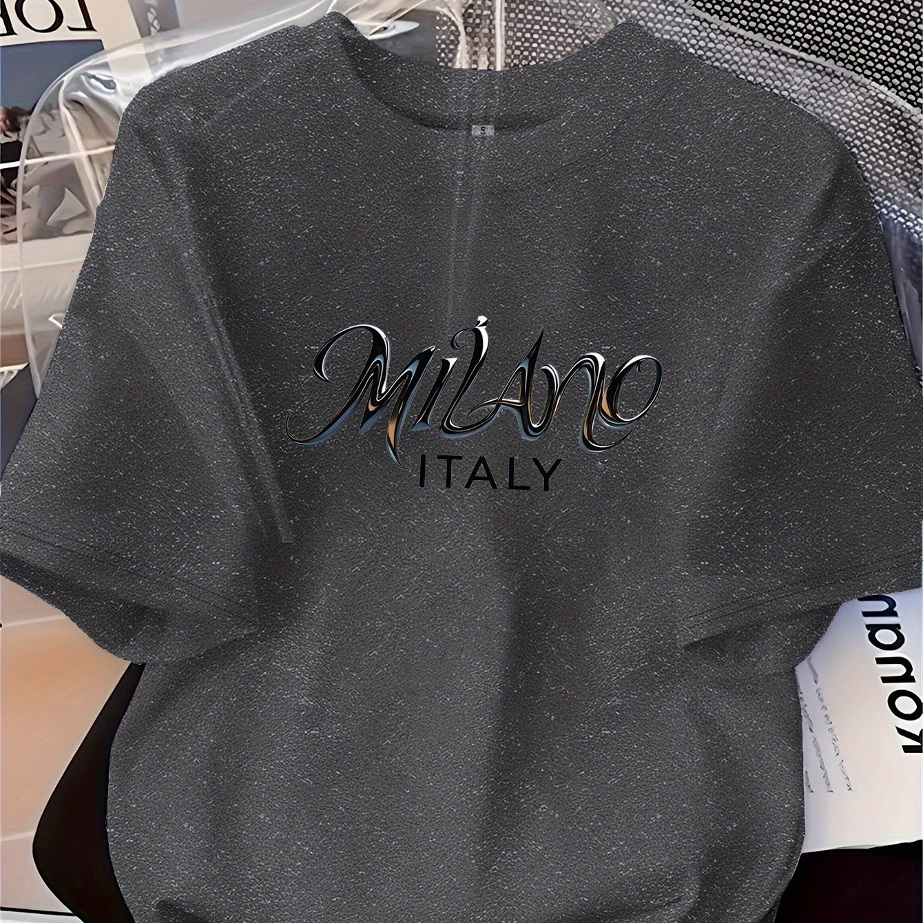 TEMU [directional] Women's Fashion Baseboard Printed T-shirt, Soft, Versatile, Italy Text Pattern Casual Y2k Style, Short Sleeve T-shirt, Fashion,