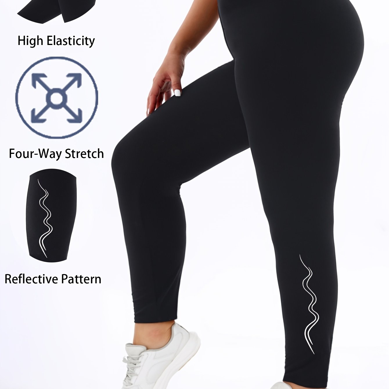 Plus Size - Plus Size - Women's High-stretch Leggings Featuring A Reflective With Irregular Vertical Stripes, Suitable For . Nine-point Pants Are Made From Stretchy Fabric