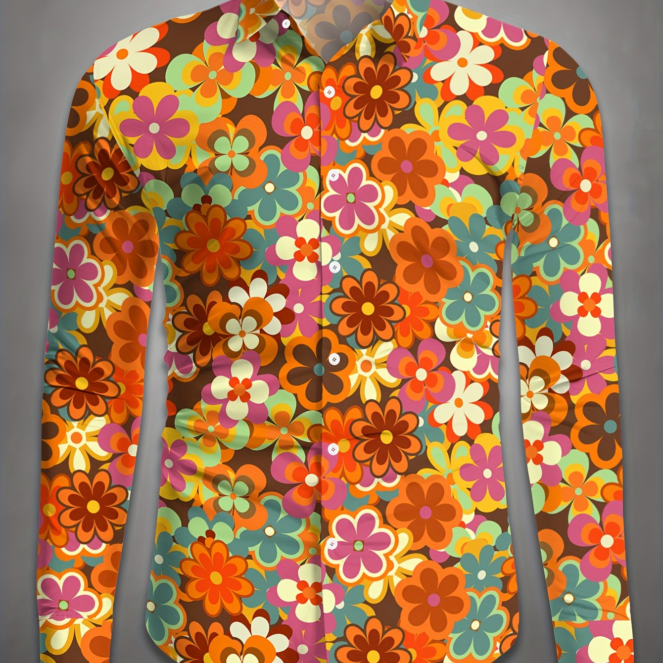 's Casual Shirt With Vibrant Floral Patterns And Long Sleeves