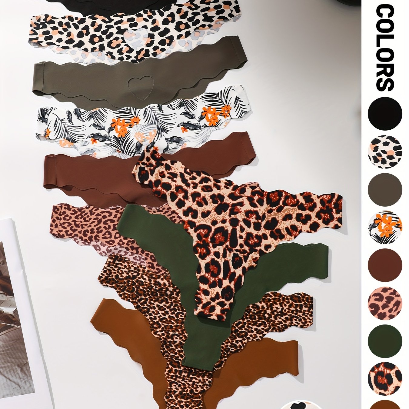 TEMU 10 Stk. Damen Tanga mit gewelltem Rand, nahtlos, bedruckt, , kreatives ausgehöhltes Herz-Design, atmungsaktiv, bequem, hautfreundlich stilvolle