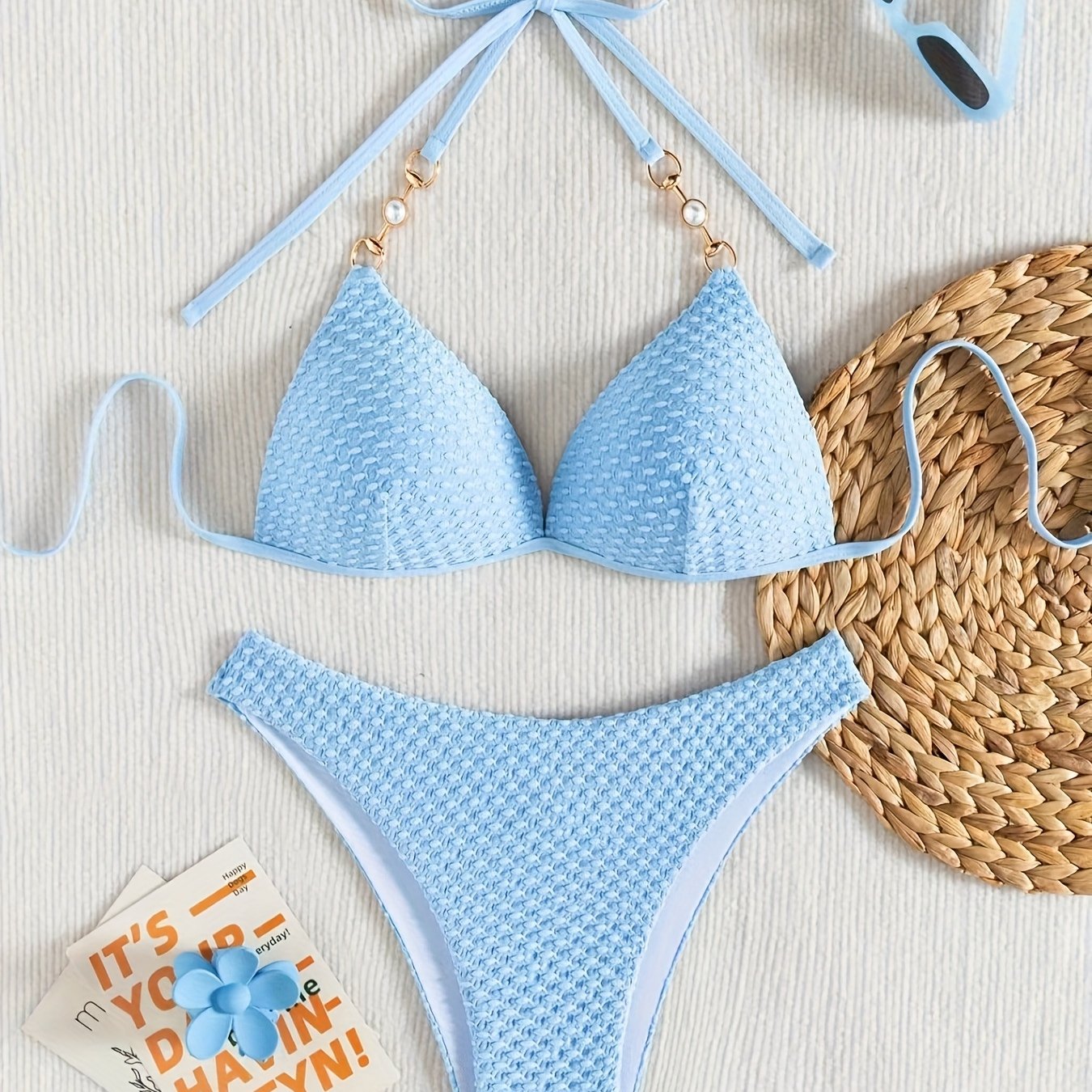 TEMU Women'-piece Split Hard Pack Nylon Fabric High Elasticity Solid Color Swimsuit Set
